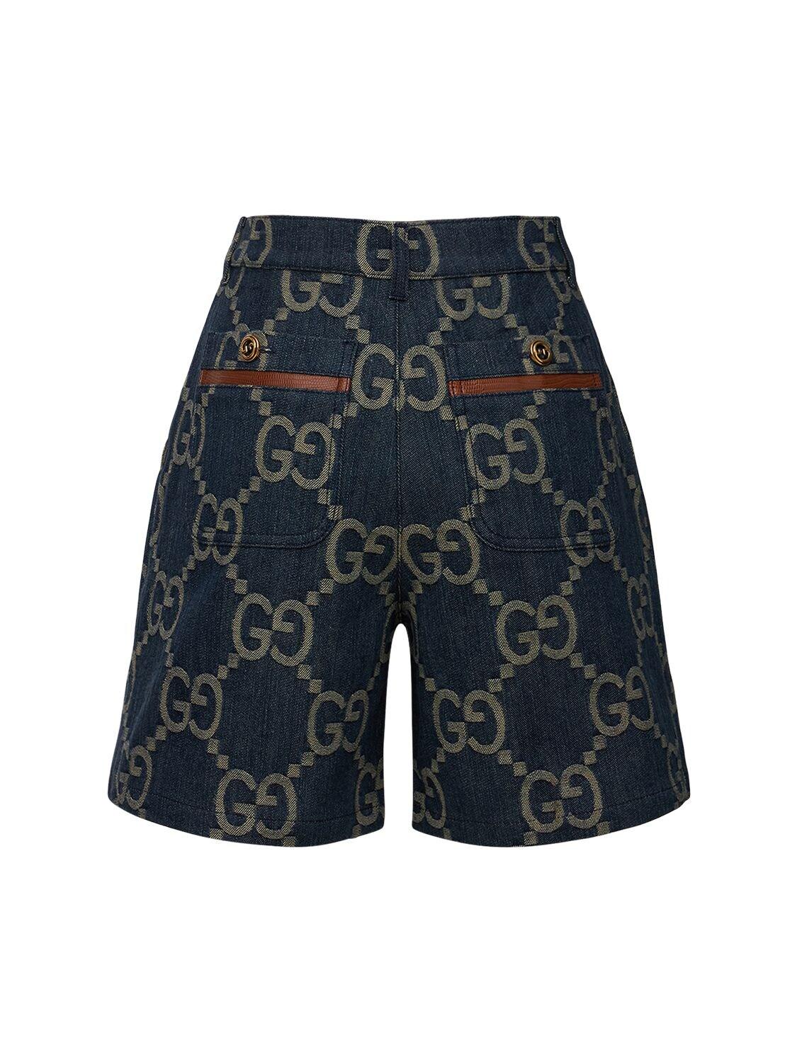 Gucci Jumbo Gg Cotton Denim Shorts in Blue/Ivory (Blue) | Lyst