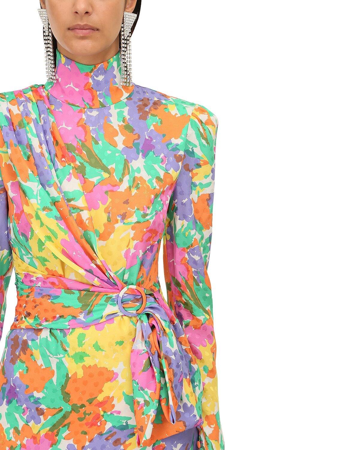 Alessandra Rich Floral-print Draped Silk Jacquard Dress | Lyst