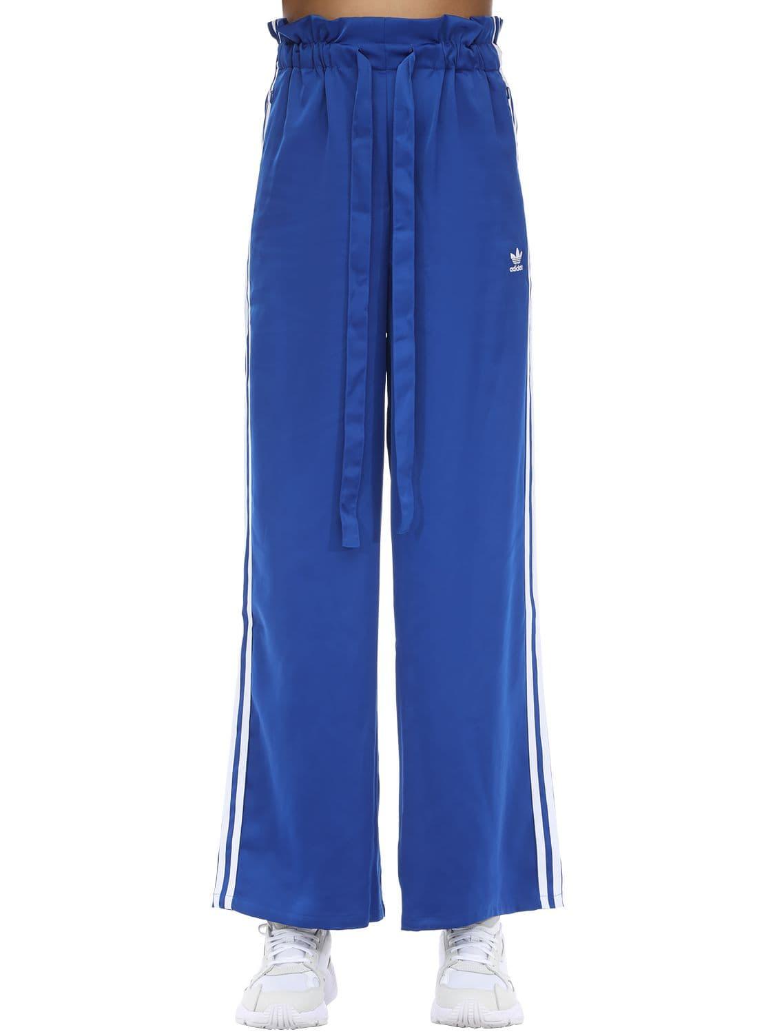 adidas Originals High Waist Satin Jersey Track Pants in Blue | Lyst Canada