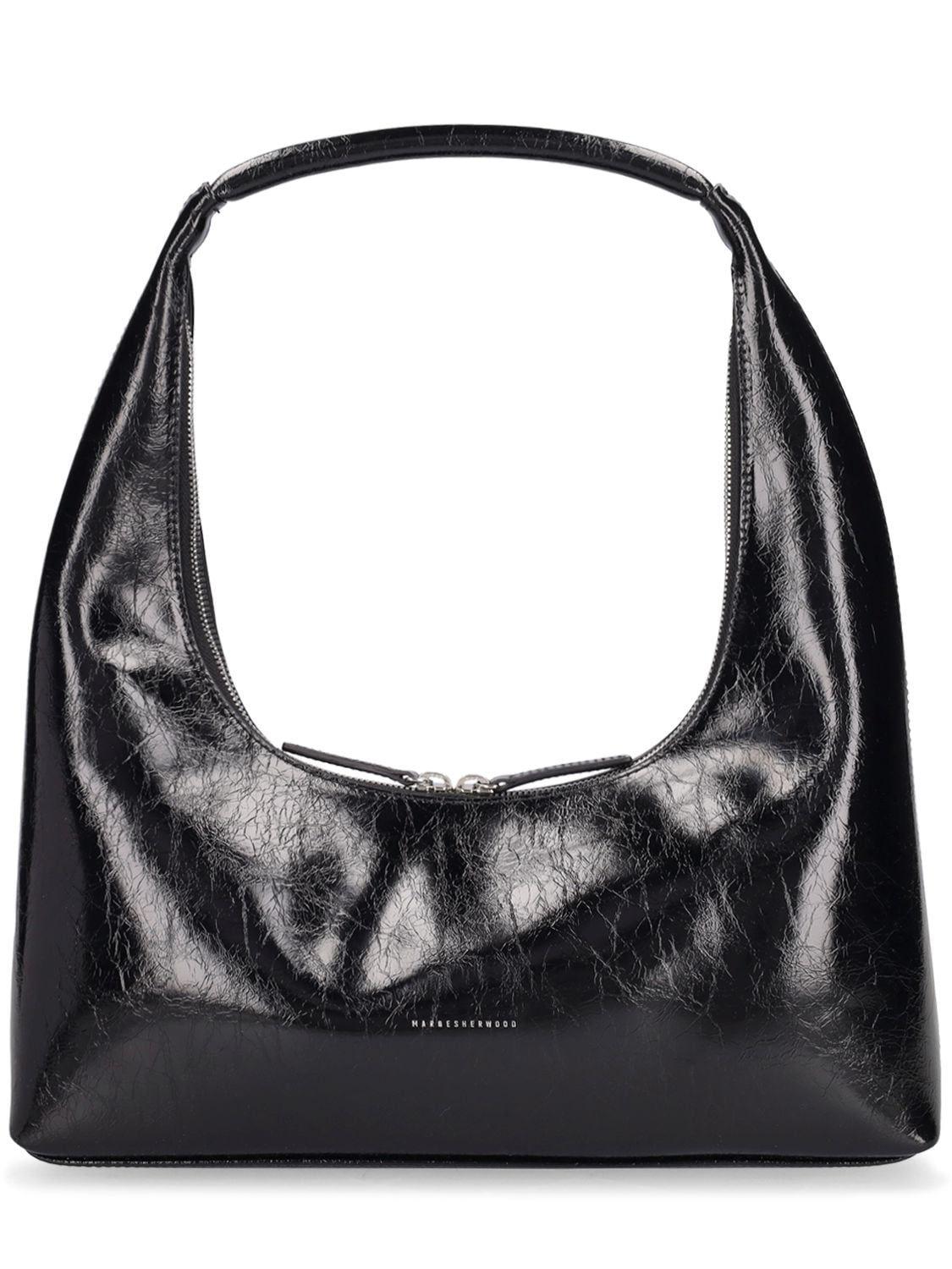 Marge Sherwood Medium Hobo Crinkle Leather Shoulder Bag in Black