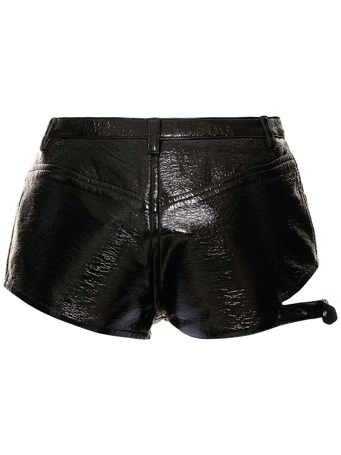 Courreges Buckle Zipped Vinyl Mini Shorts in Black | Lyst