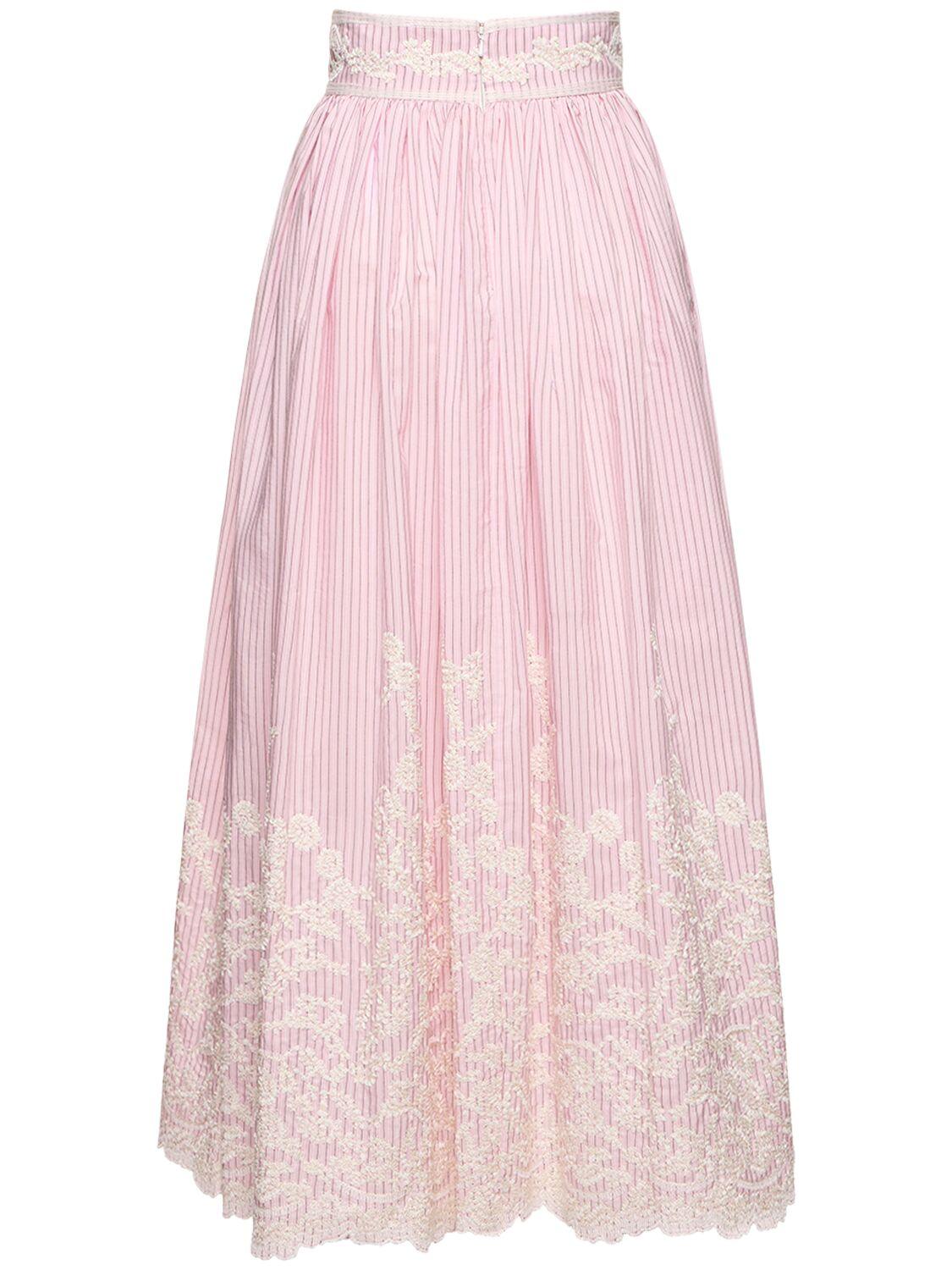 Elie Saab Embroidered Poplin Midi Skirt in Pink Lyst