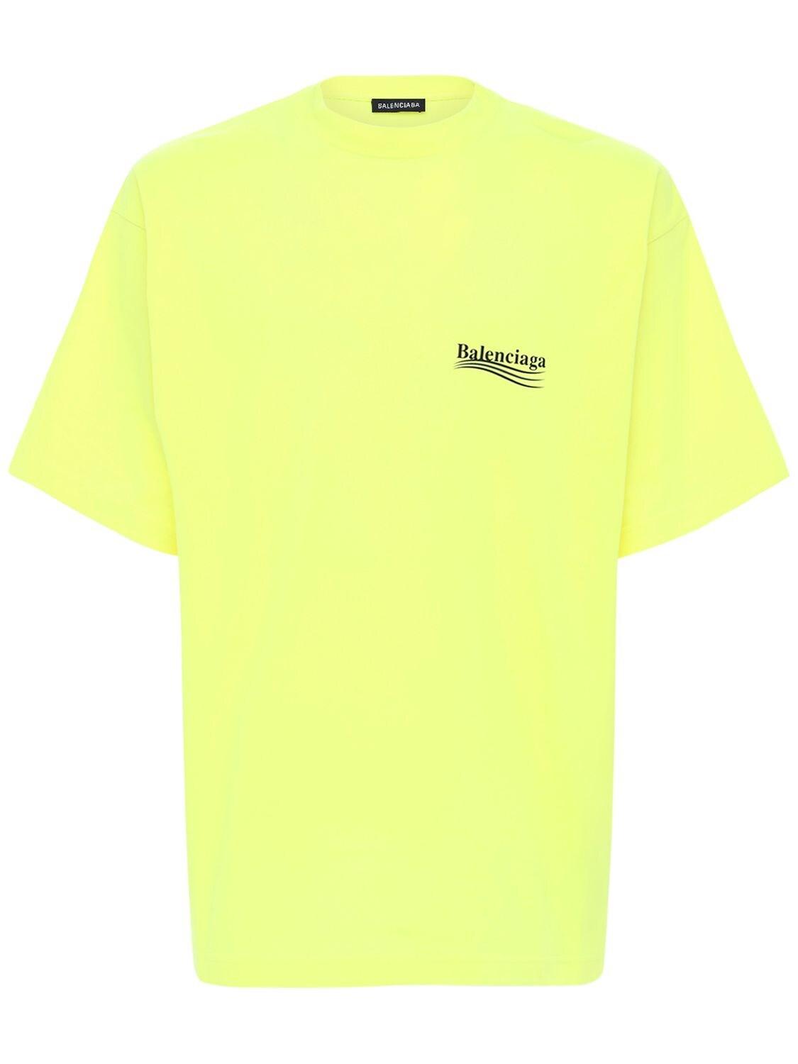 Balenciaga Political Logo Cotton Jersey T-shirt in Yellow for Men | Lyst