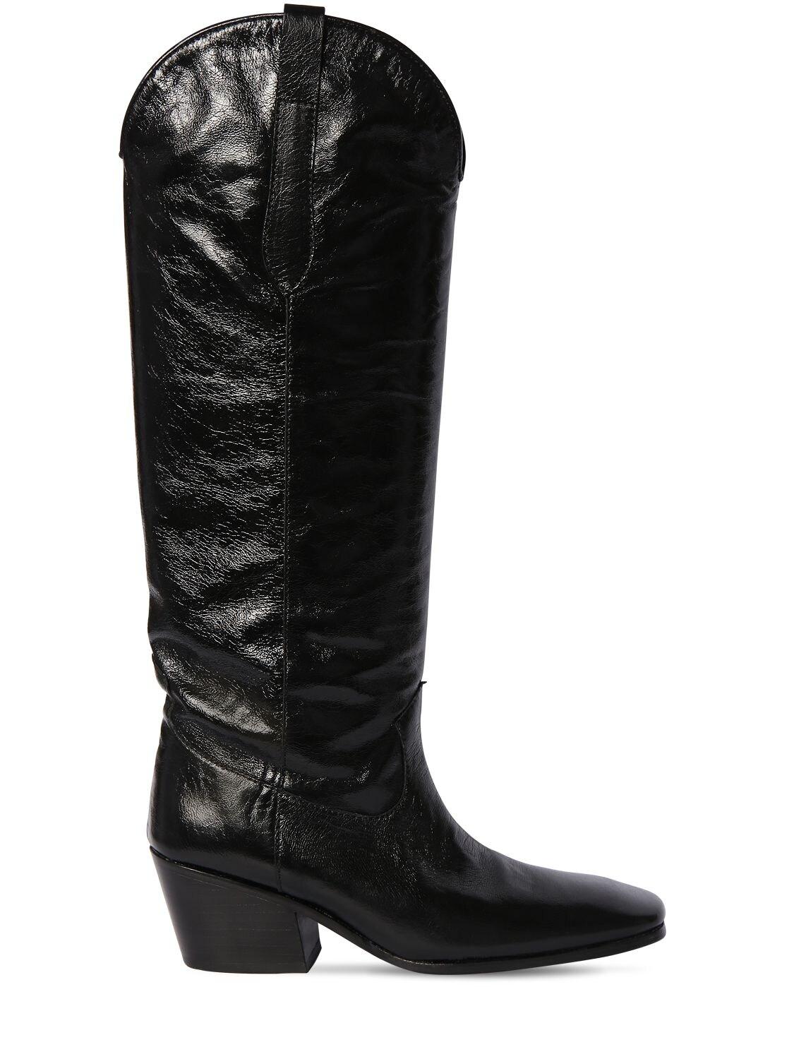 BY FAR 60mm Willa Creased Leather Tall Boots in Black - Lyst