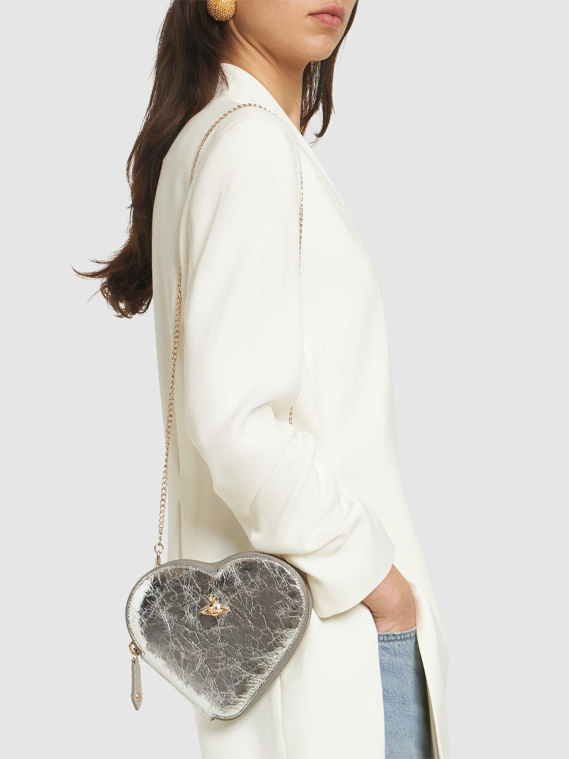 Vivienne Westwood New Heart Metallic Crinkle Crossbody Bag