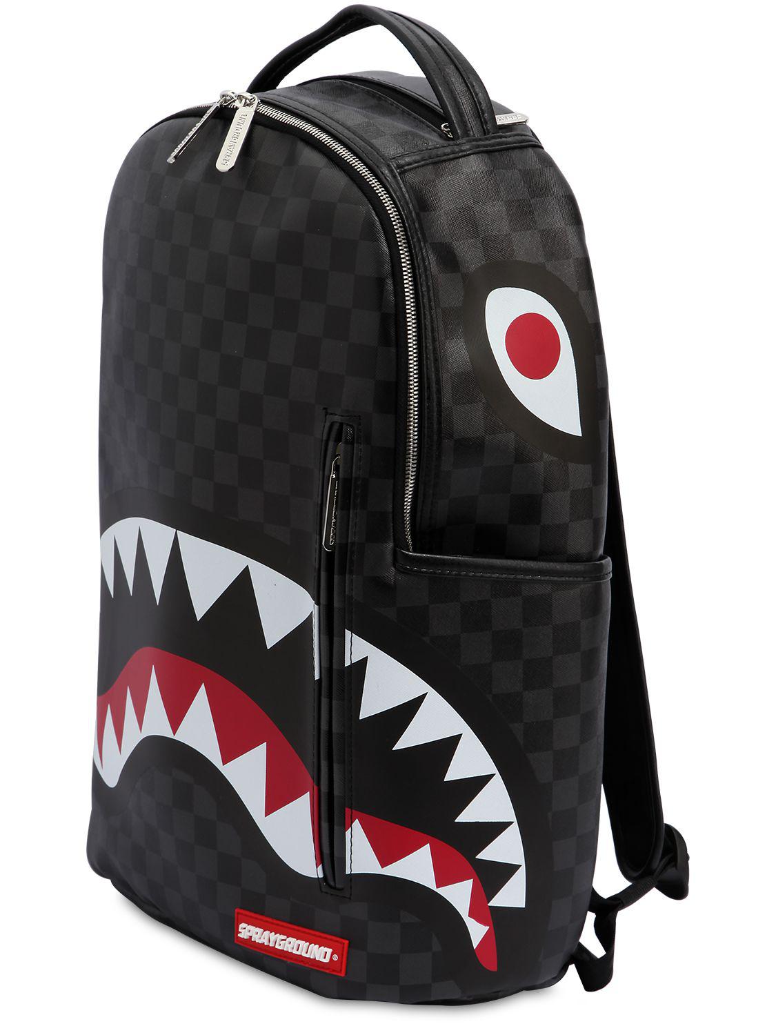 Sprayground Brown Checkered Backpack Shark In Paris Monogram