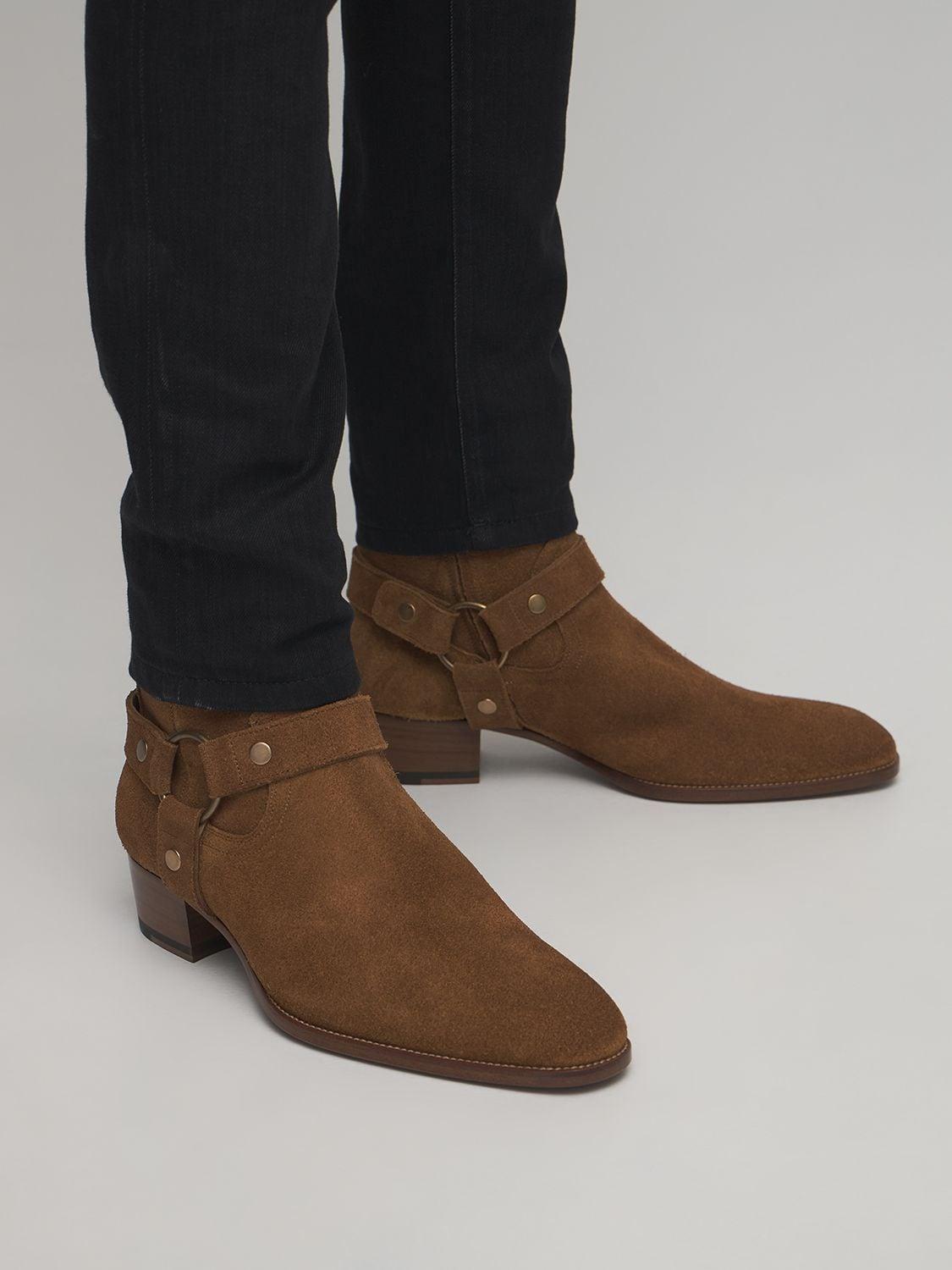 Saint Laurent Wyatt Harness Suede Boots in Brown for Men | Lyst