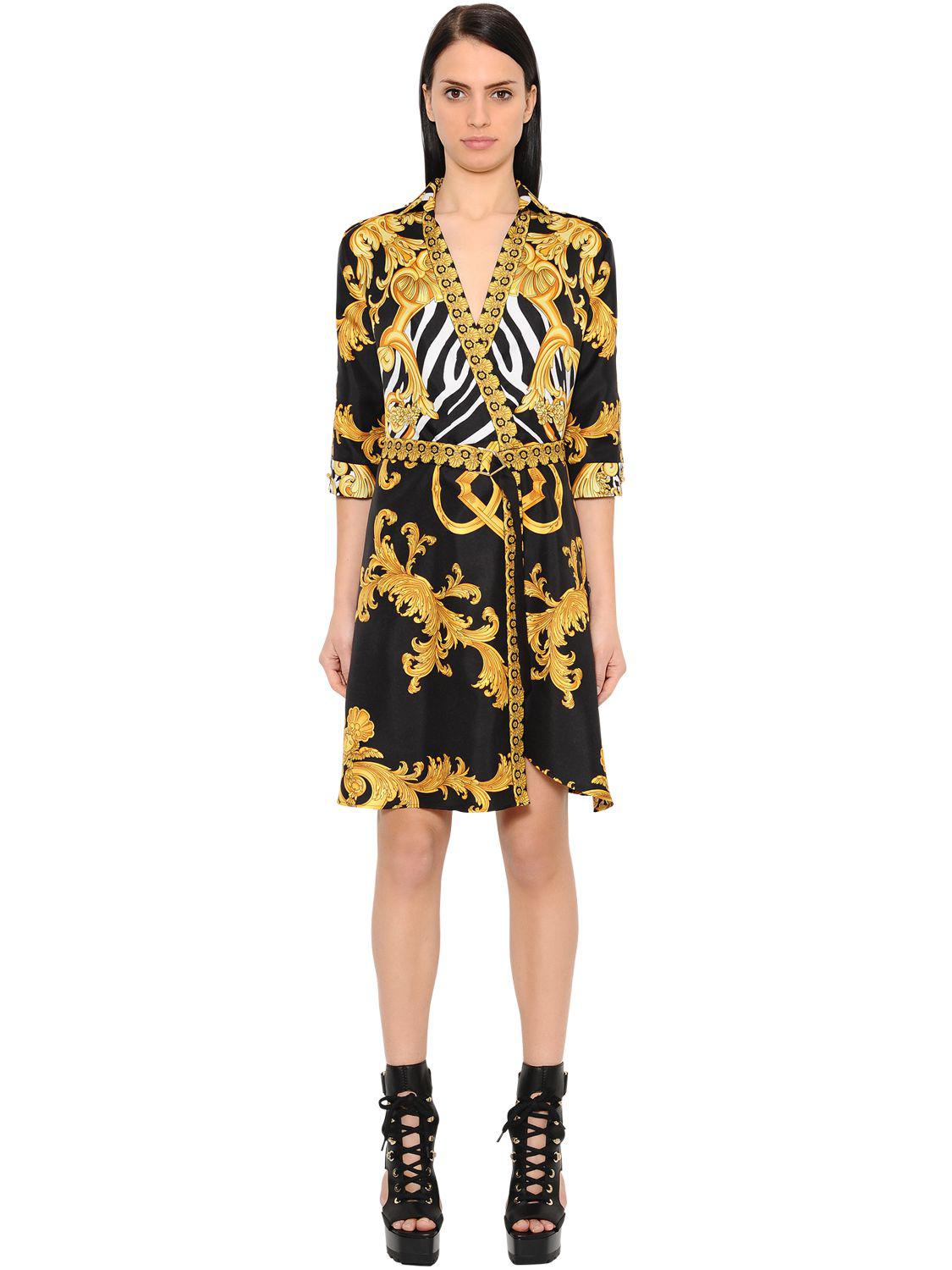 Versace Printed Twill Signature Kimono Dress in Black/Gold (Black) - Lyst