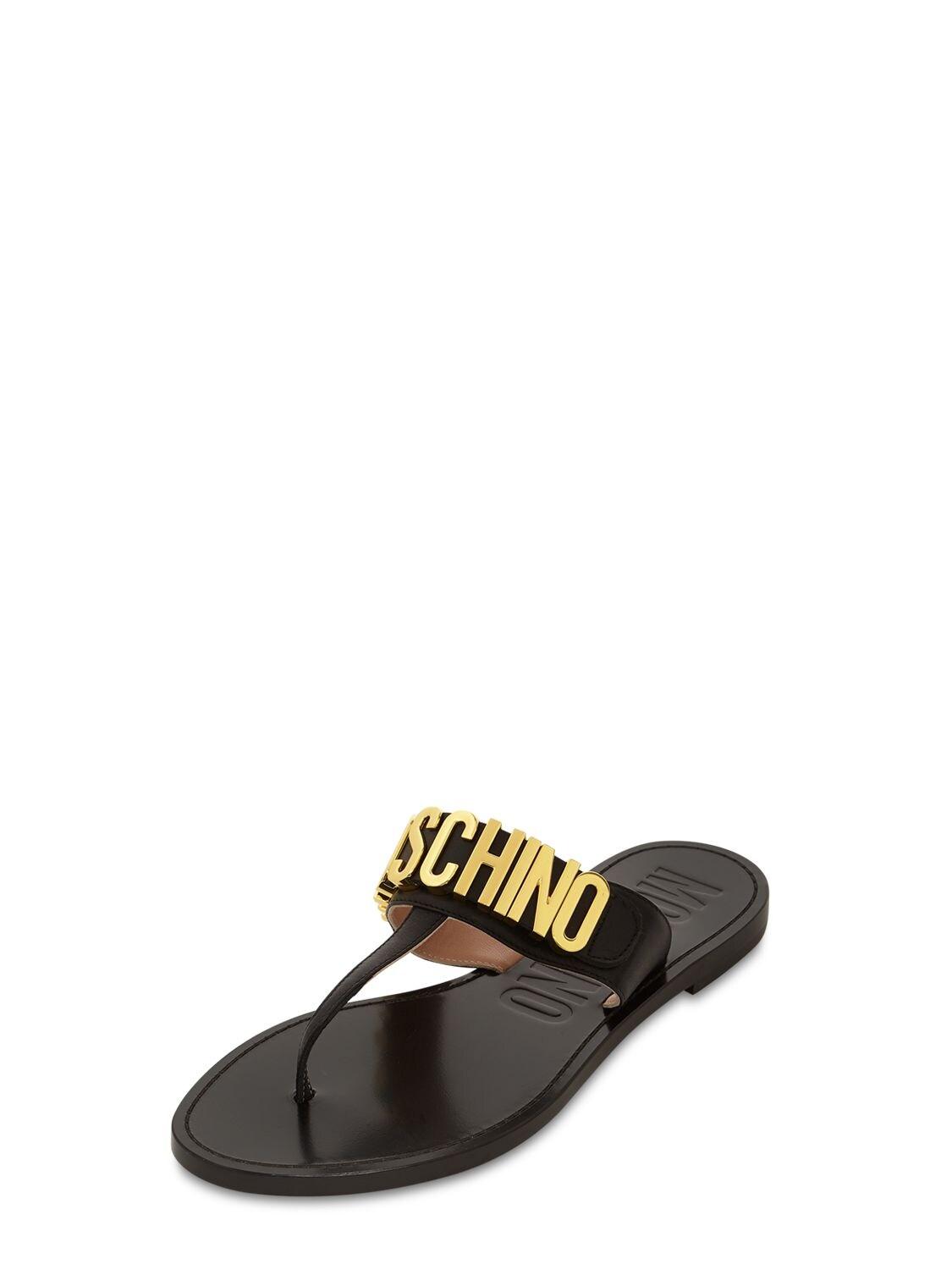 Moschino 15mm Leather Thong Sandals in Black | Lyst