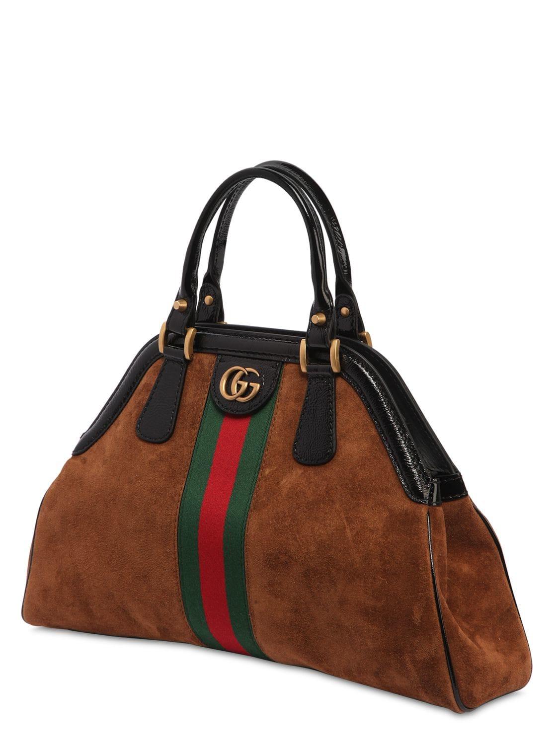 Gucci Large Re(belle) Suede Satchel in Brown | Lyst