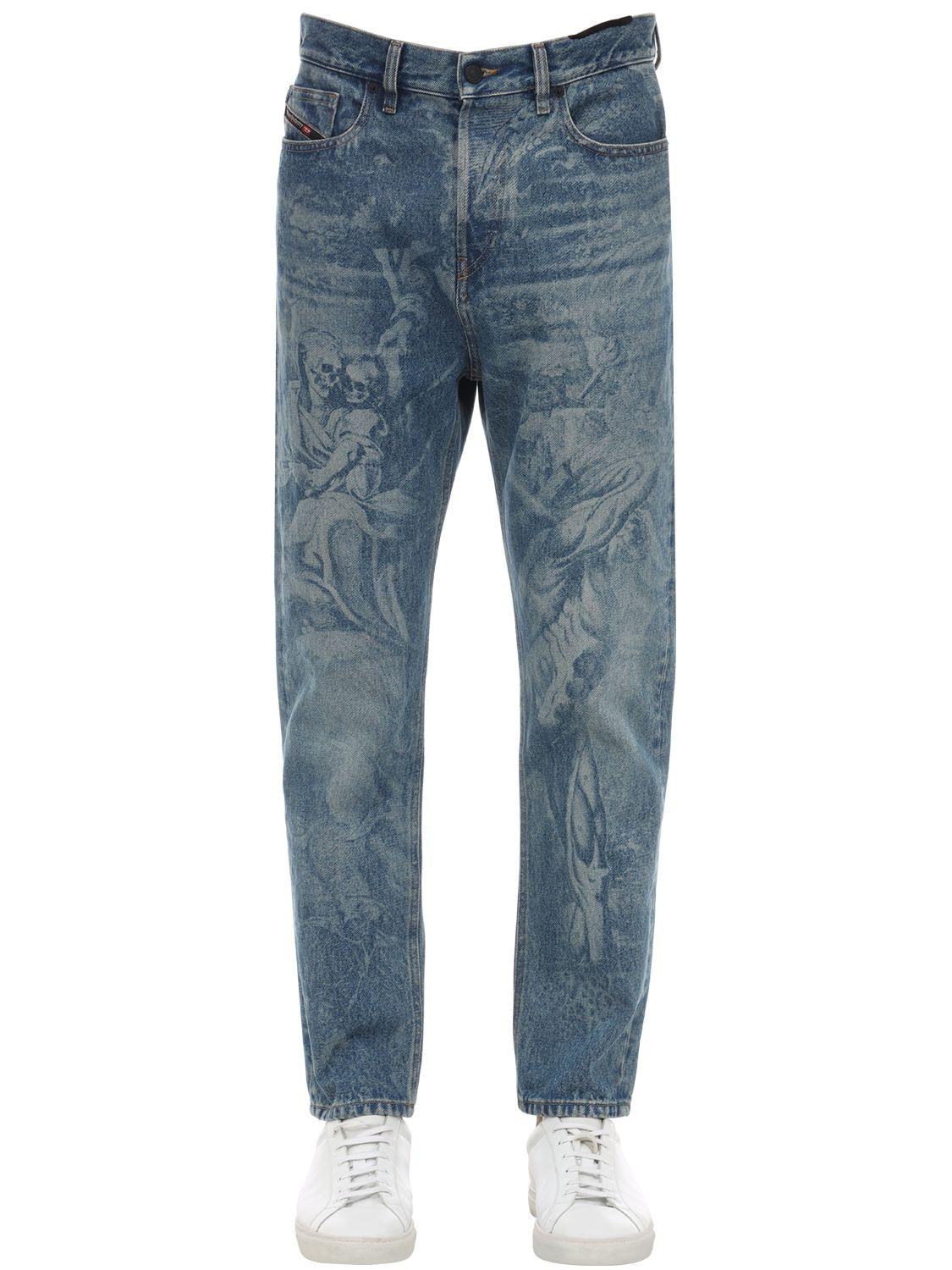 DIESEL D-vider-sp4 Printed Cotton Denim Jeans in Blue for Men - Lyst