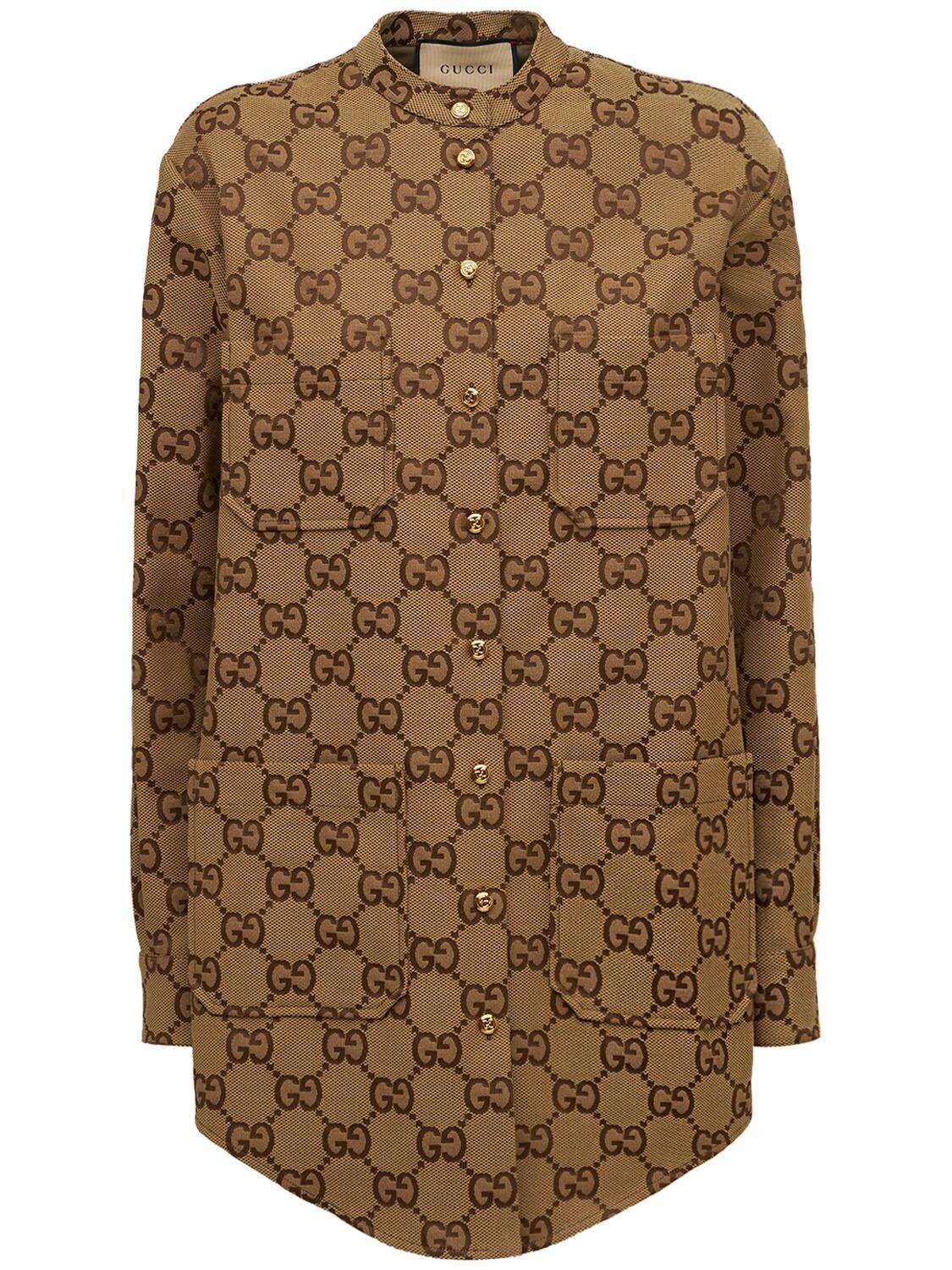 Gucci Maxi Gg Canvas Oversized Shirt in Brown | Lyst