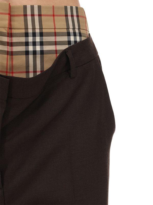 Burberry Wool Pants W/ Checked Waist Insert in Black | Lyst