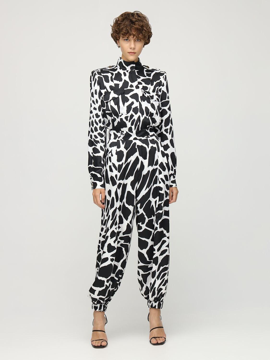 Alexandre Vauthier Giraffe Print Twill Jumpsuit in White/Black (Black) -  Lyst