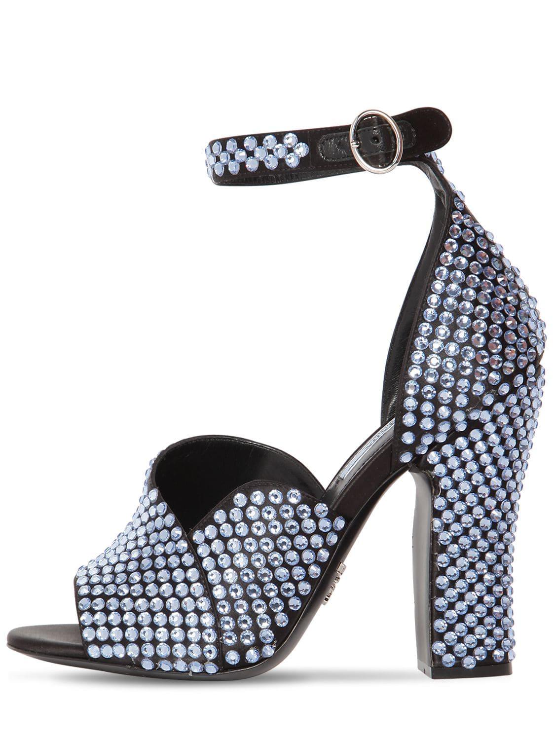 Prada Crystal-embellished Satin Sandals in Blue | Lyst