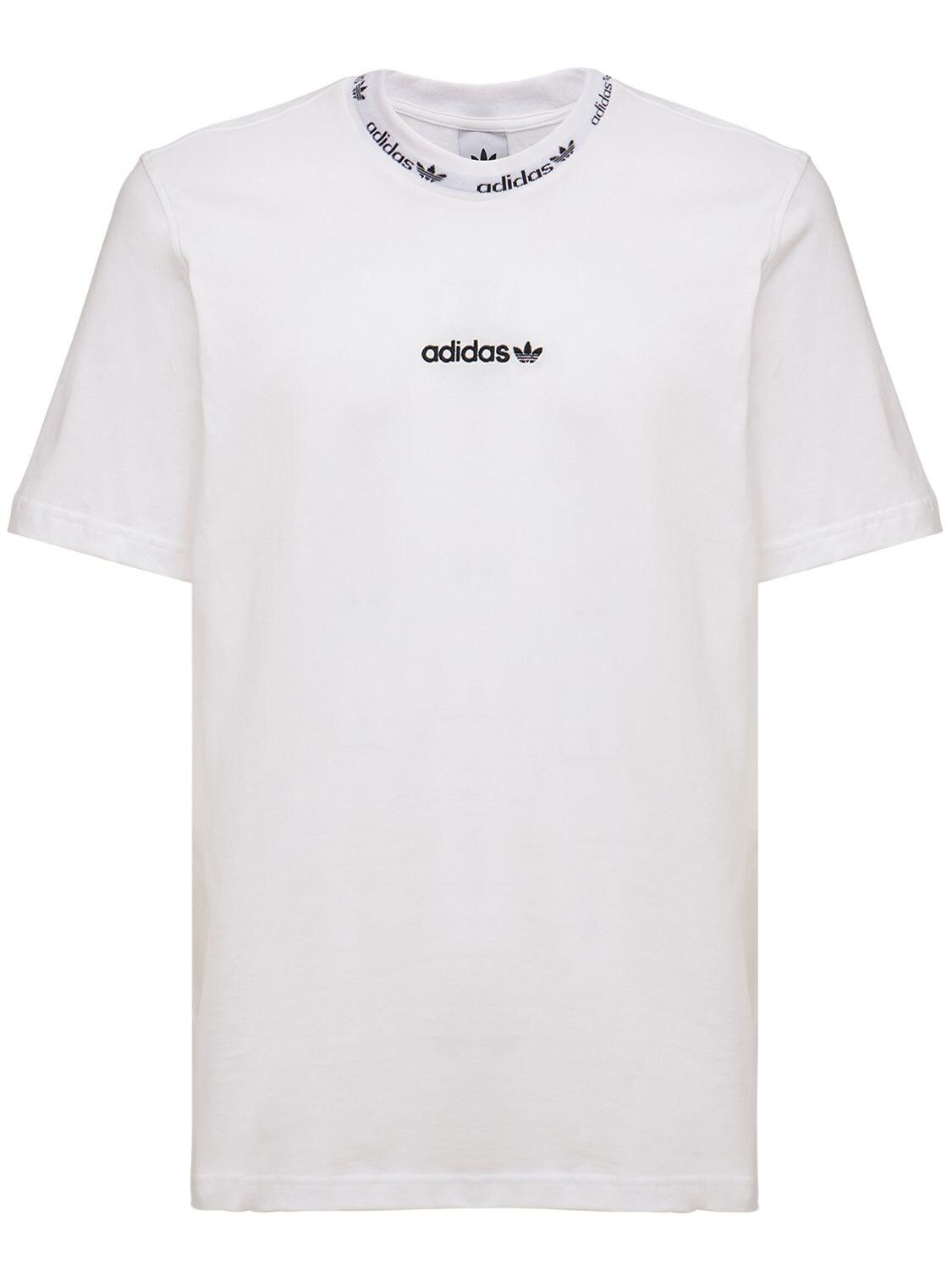 adidas Originals Trefoil Linear Cotton T-shirt in White for Men | Lyst