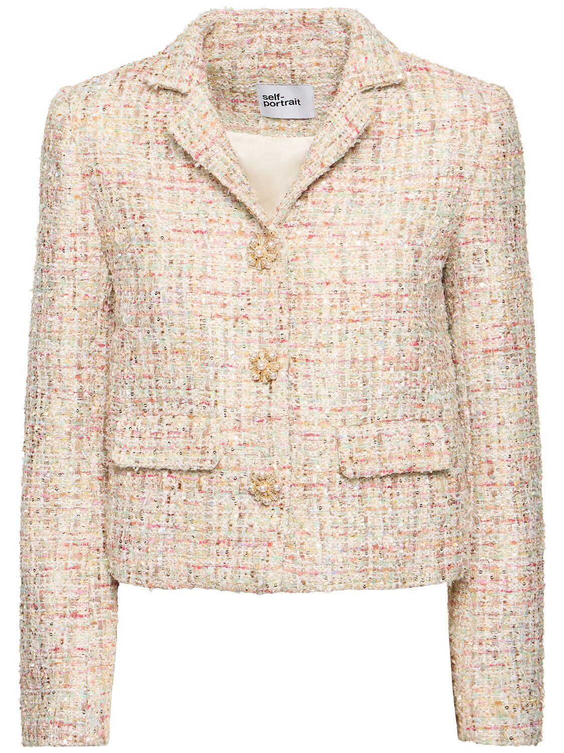 Self Portrait BouclÃ© Jacke Beige NEW SELF-PORTRAIT Boucle Pearl