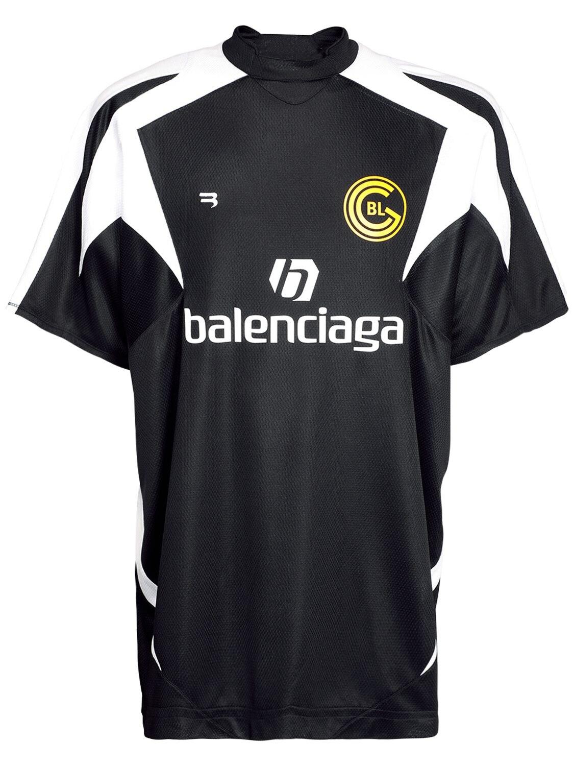 Balenciaga Two Tone Logo Mesh Football Jersey in Black for Men | Lyst