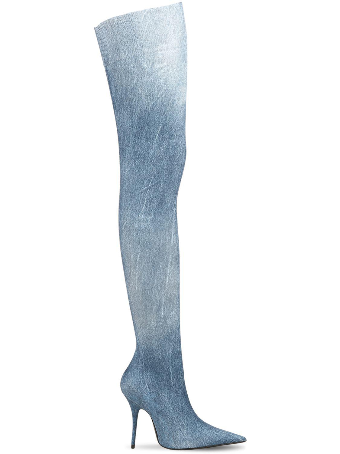 Balenciaga 110mm Knife Denim Thigh High Boots in Blue | Lyst