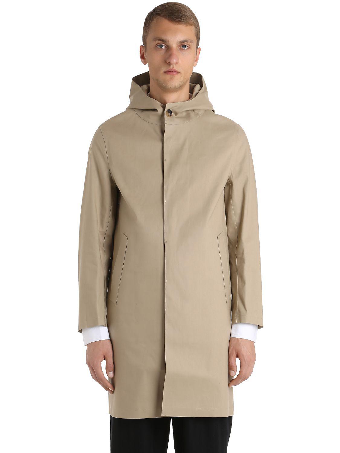 Mackintosh Hooded Rubberized Cotton Coat In Beige Natural For