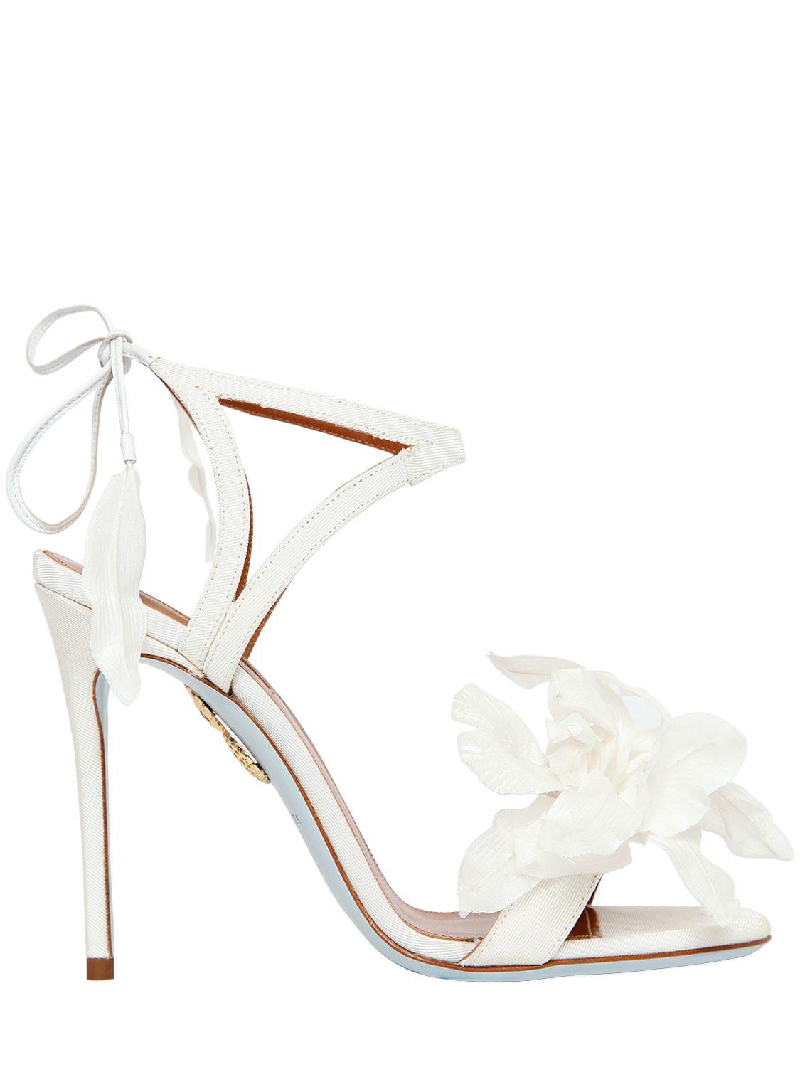 Aquazzura 105mm Floral Satin Bridal Sandals in White | Lyst
