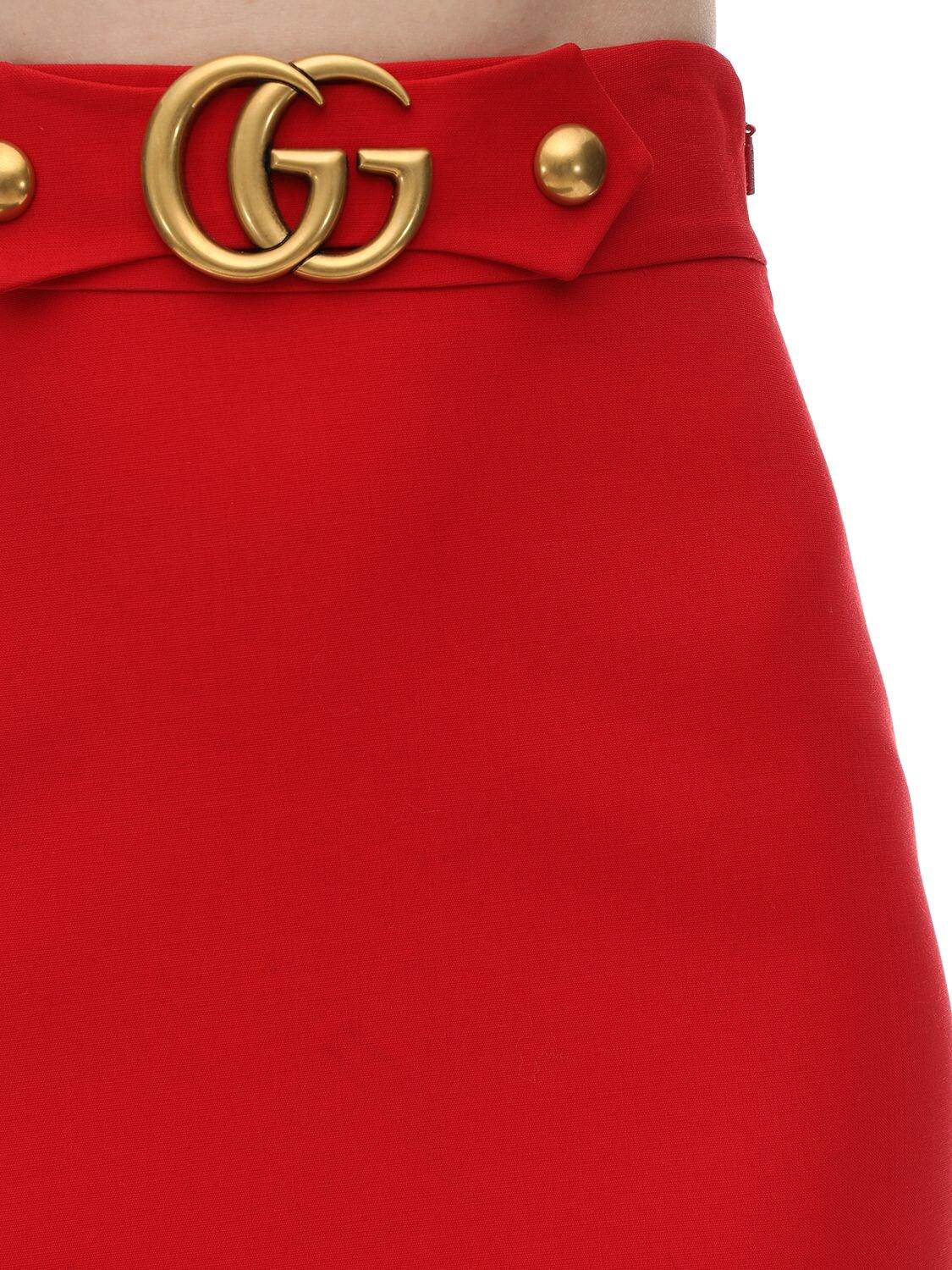 Gucci Gg Buckle Wool & Silk Crepe Skirt in Red - Lyst