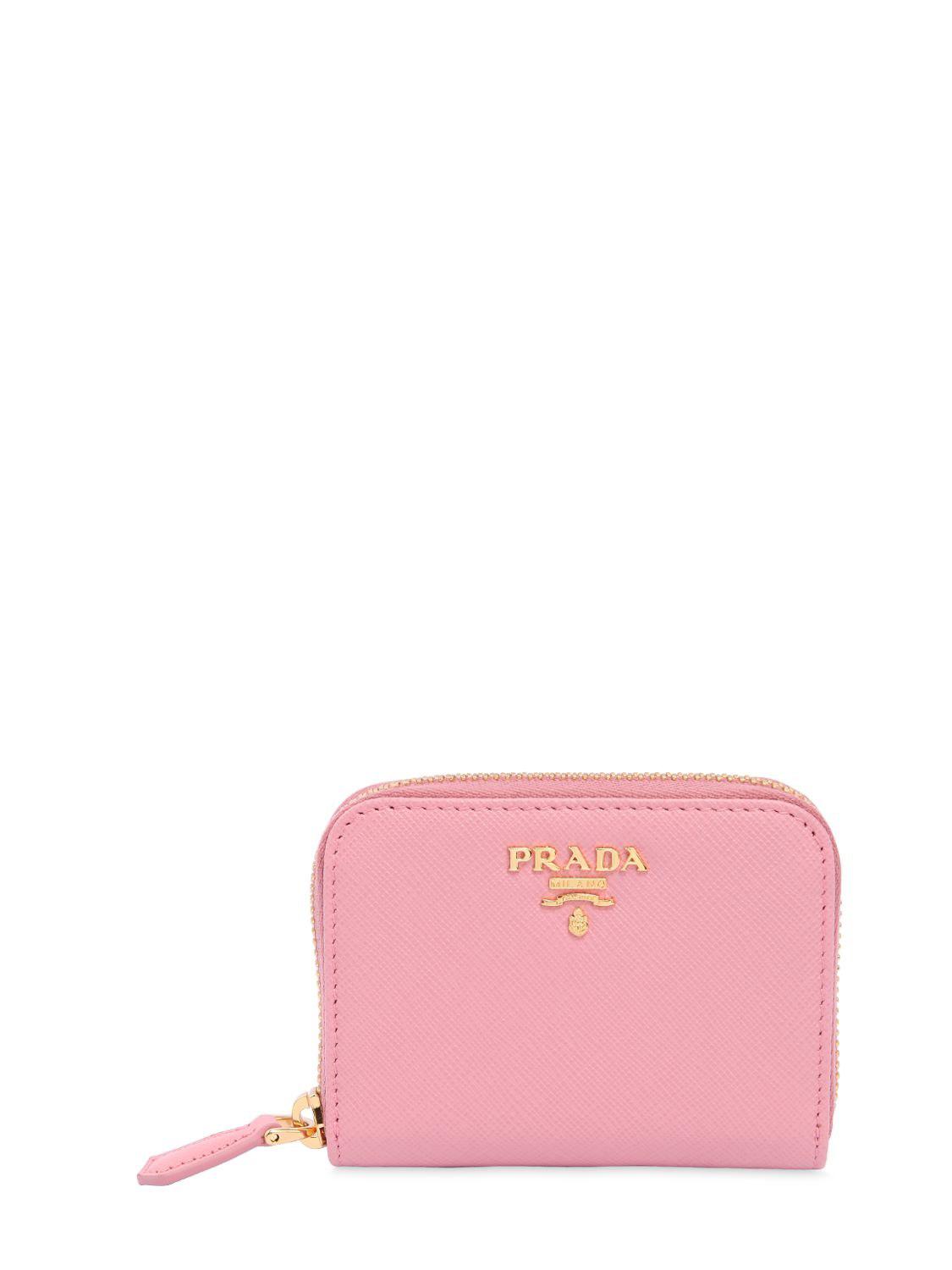 Prada Small Saffiano Leather Zip Coin Purse in Pink | Lyst