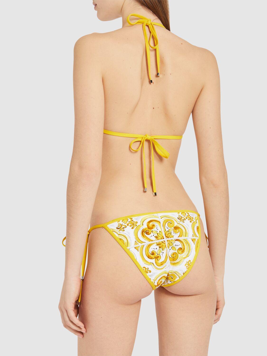 Dolce & Gabbana Majolica-Print Triangle Bikini in Yellow | Lyst Dolce & Gabbana Majolica-Print Triangle Bikini in Yellow | Lyst