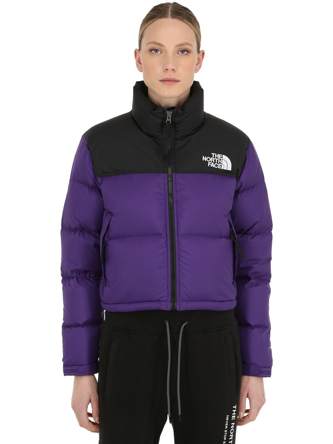 The North Face Cropped Nuptse Jacket in Purple | Lyst UK