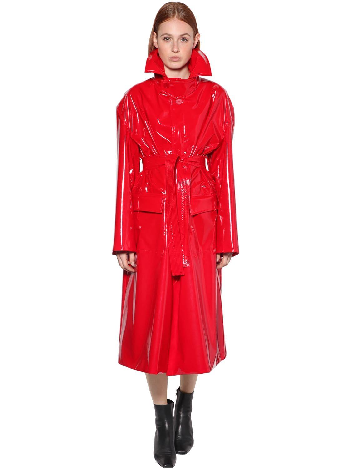 Balenciaga Patent Leather Trench Coat in Red  Lyst