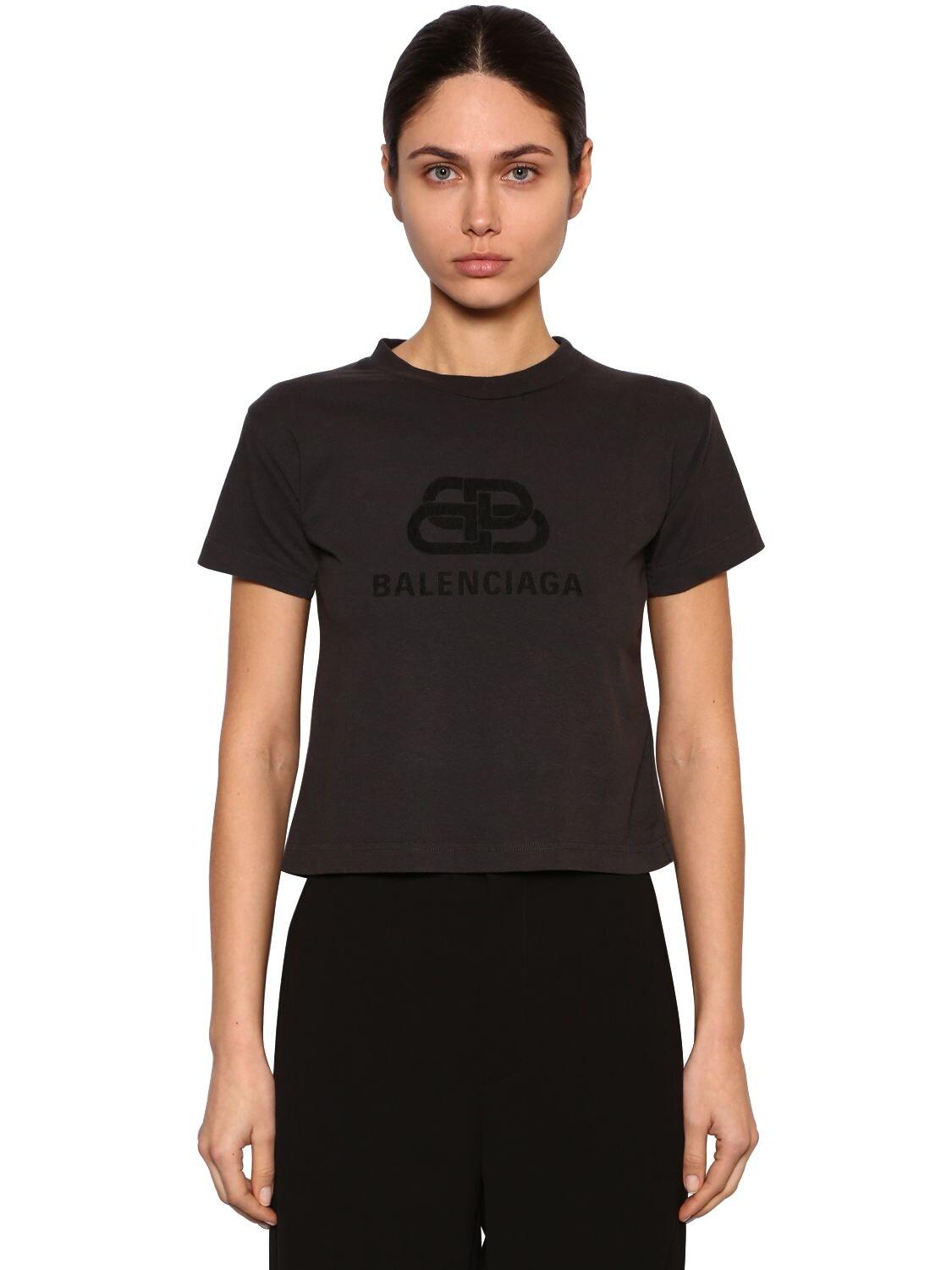 Balenciaga Cropped New Bb Logo Jersey T-shirt in Washed Black (Black