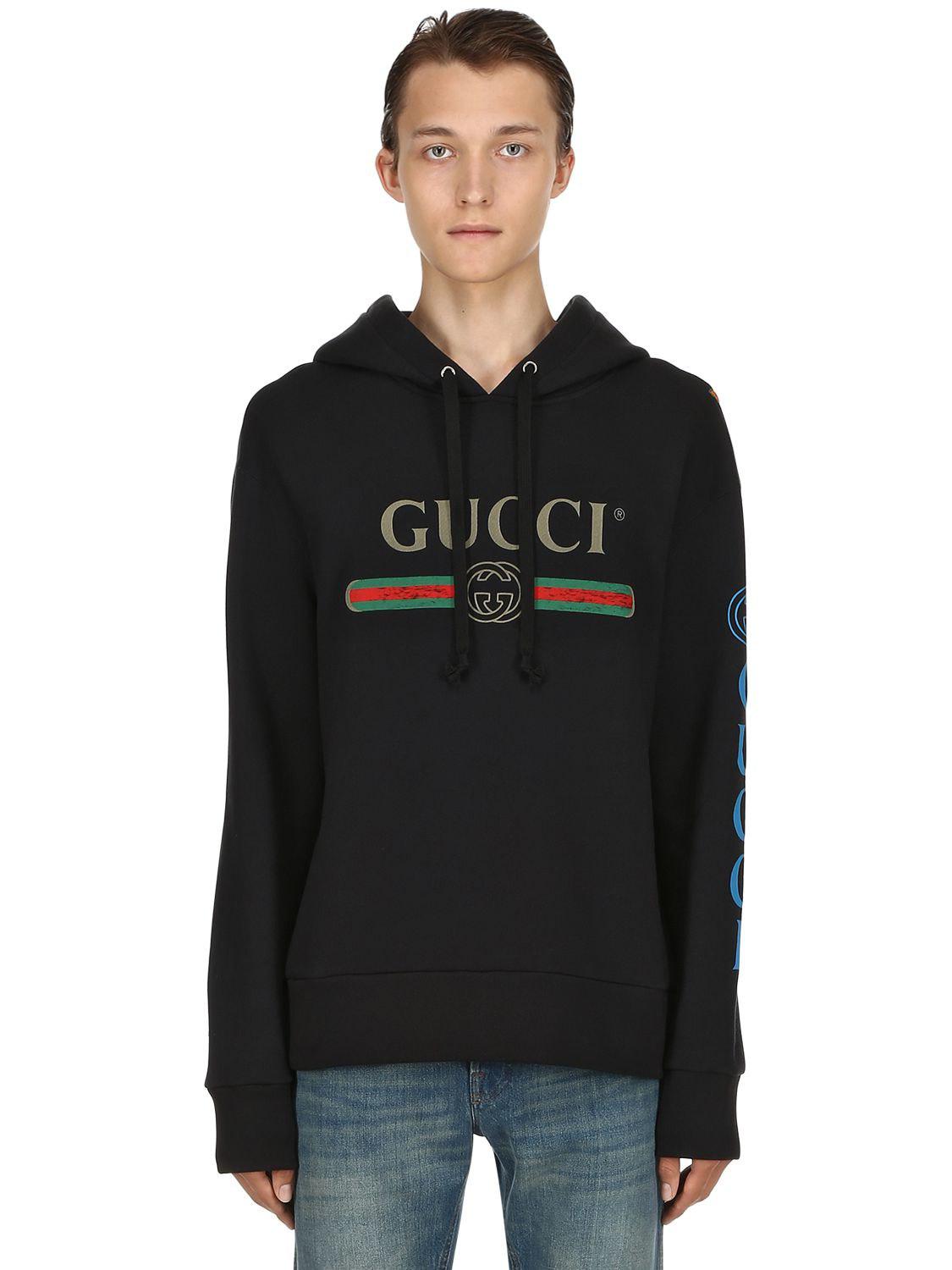 Gucci Vintage Logo Cotton Sweatshirt Hooded in Black for Men | Lyst