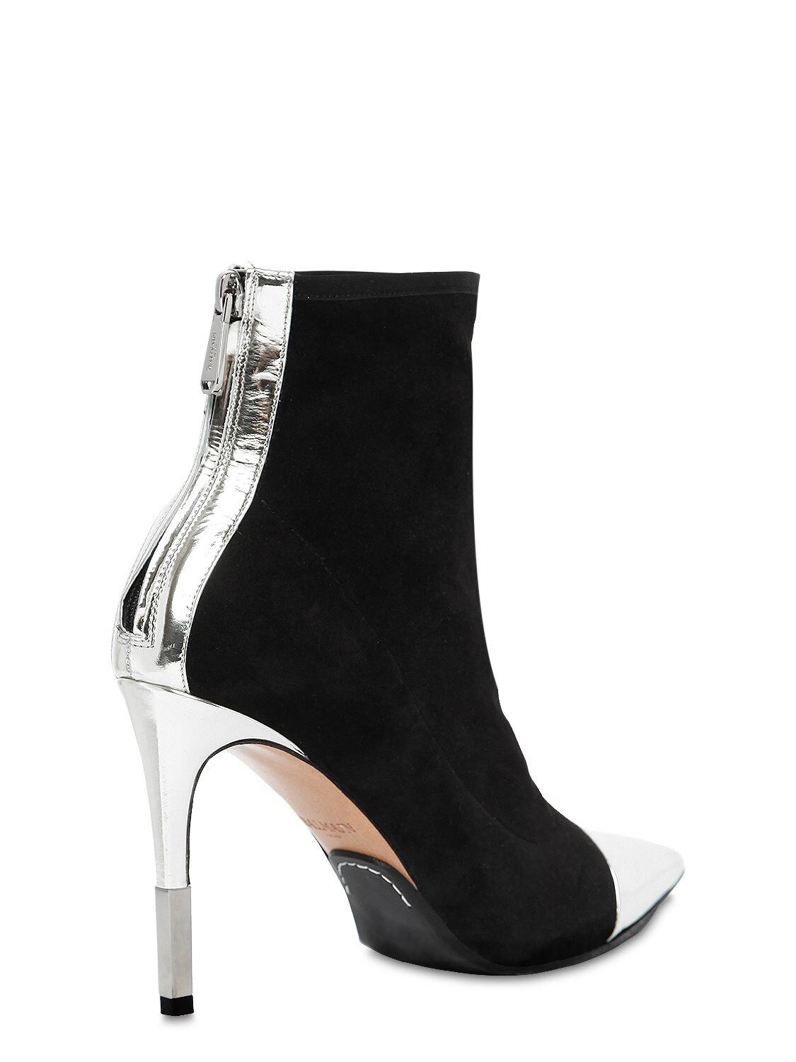 Balmain Leather 110mm Blair Suede & Metallic Ankle Boots in Black ...