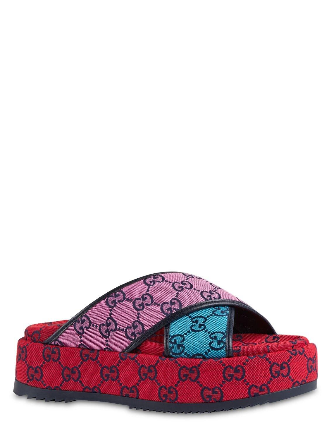 Gucci 55mm Gg Multicolor Platform Sandals in Pink | Lyst