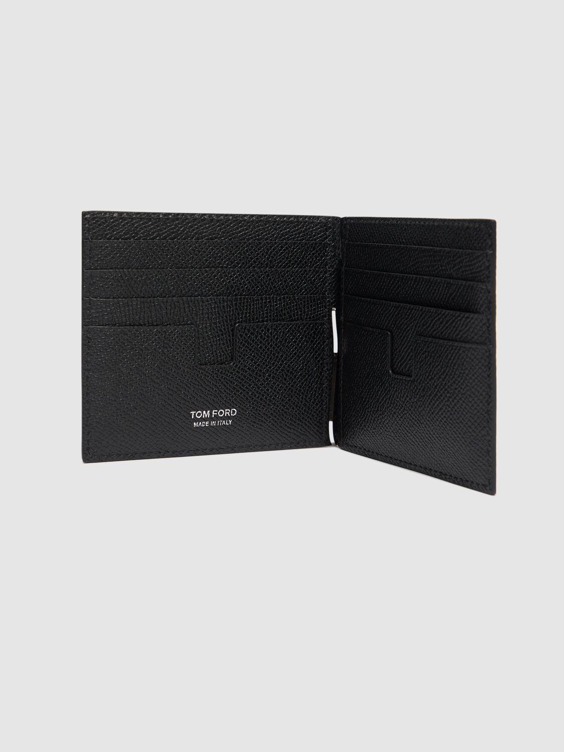 Tom Ford メンズ ブラック T-line グレインレザーマネークリップ 