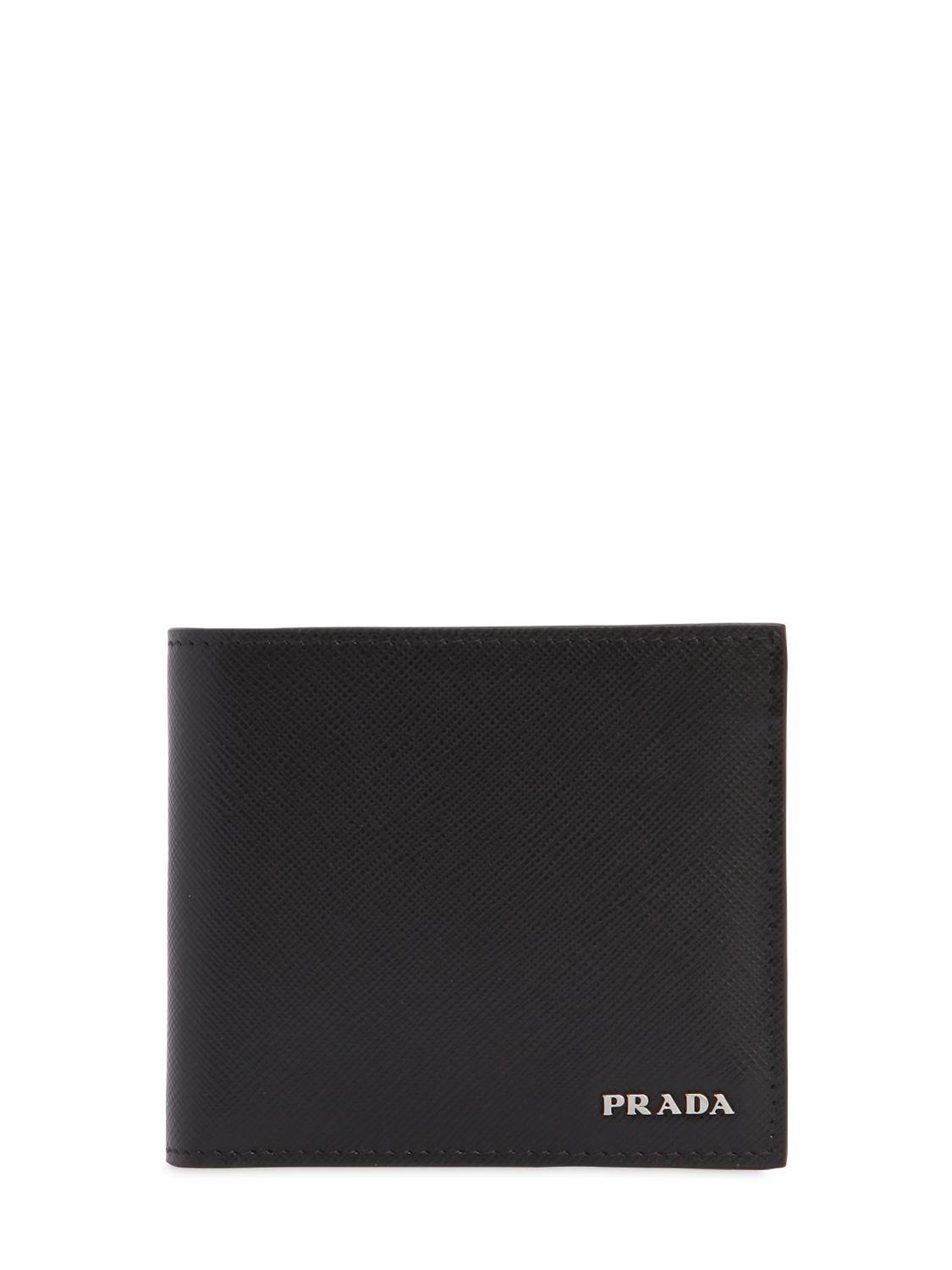 Prada Two Tone Saffiano Leather Classic Wallet in Black for Men | Lyst