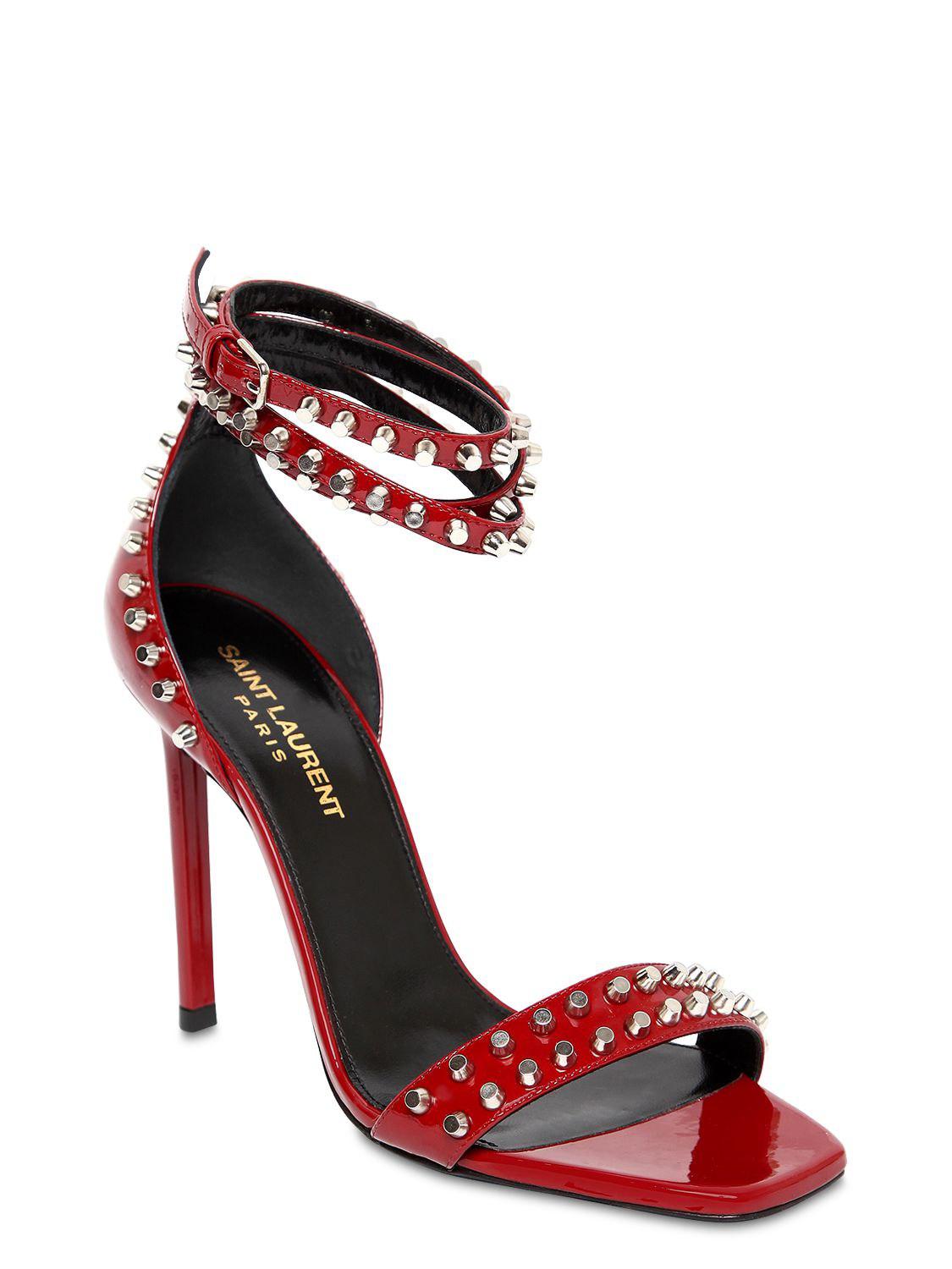 Saint Laurent 105mm Amber Studs Patent Leather Sandals in Red | Lyst