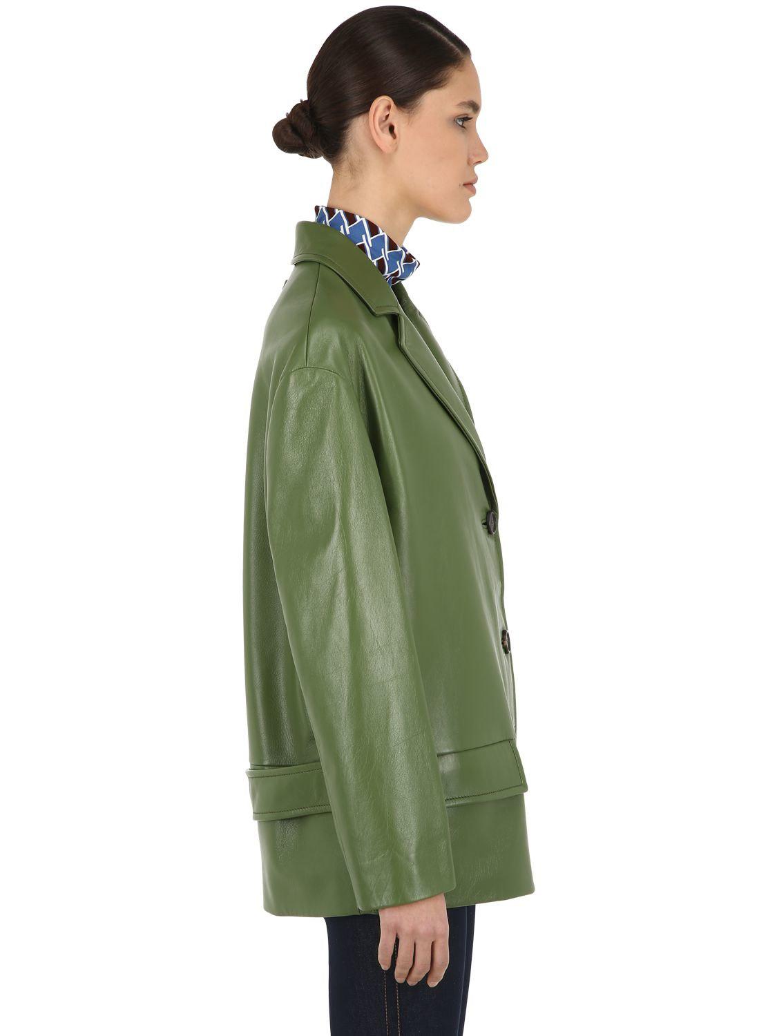 Prada Nappa Leather Jacket in Green | Lyst
