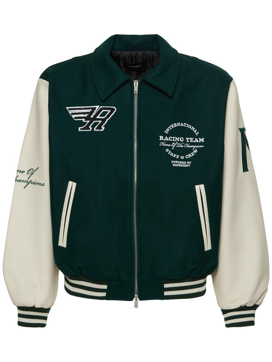 Represent Racing Team Boxy Fit Wool Varsity Jacket in Green for Men Lyst
