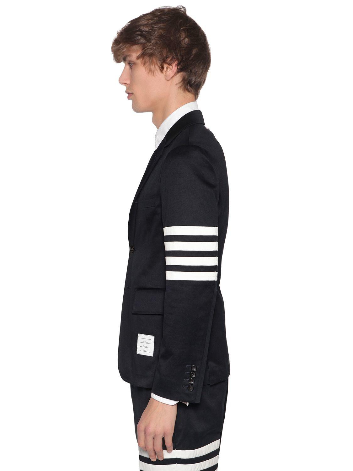 Thom Browne Cotton Twill 4 Bar Unconstructed Jacket in Navy (Blue 