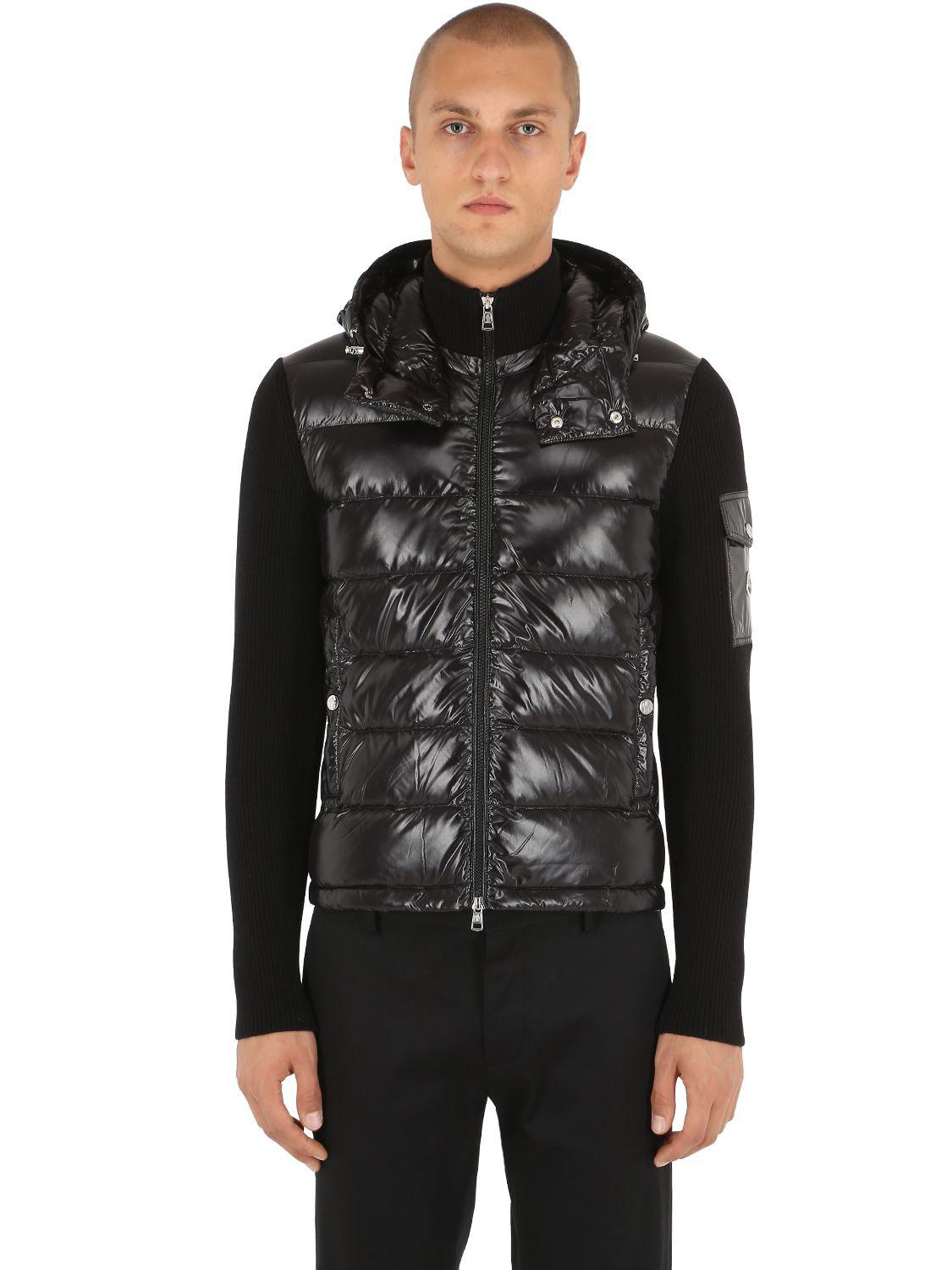 Moncler Synthetic Hooded Nylon & Wool Knit Down Jacket in Black for Men -  Lyst