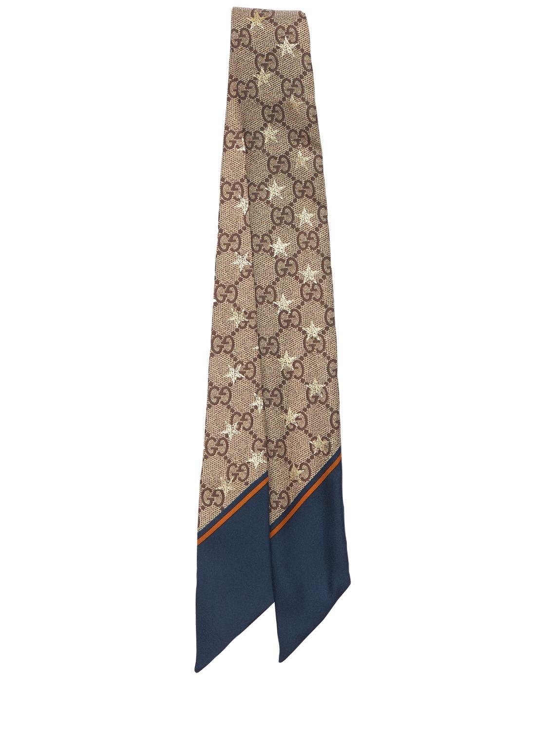 Gucci Gg Stars Print Silk Neck Bow in Natural | Lyst