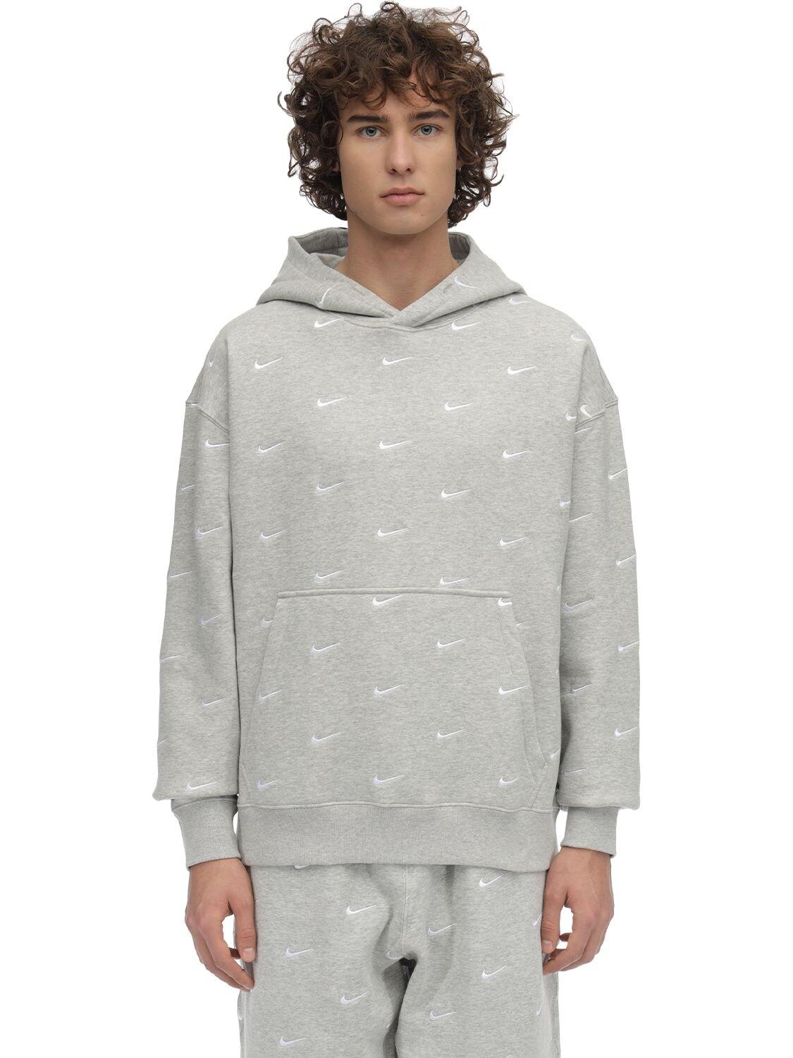 Nike Nrg Swoosh Logo Sweatshirt Hoodie in Heather Grey (Gray) for Men | Lyst
