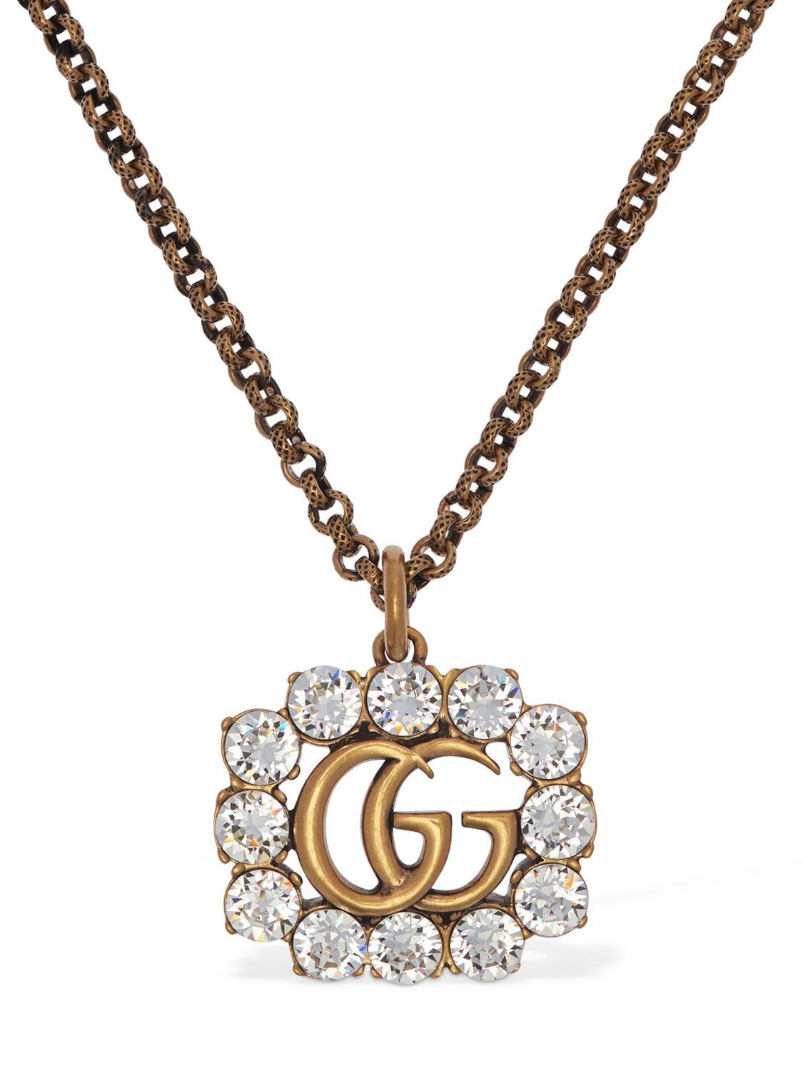 Gucci Gg Marmont Crystal Necklace in Metallic | Lyst