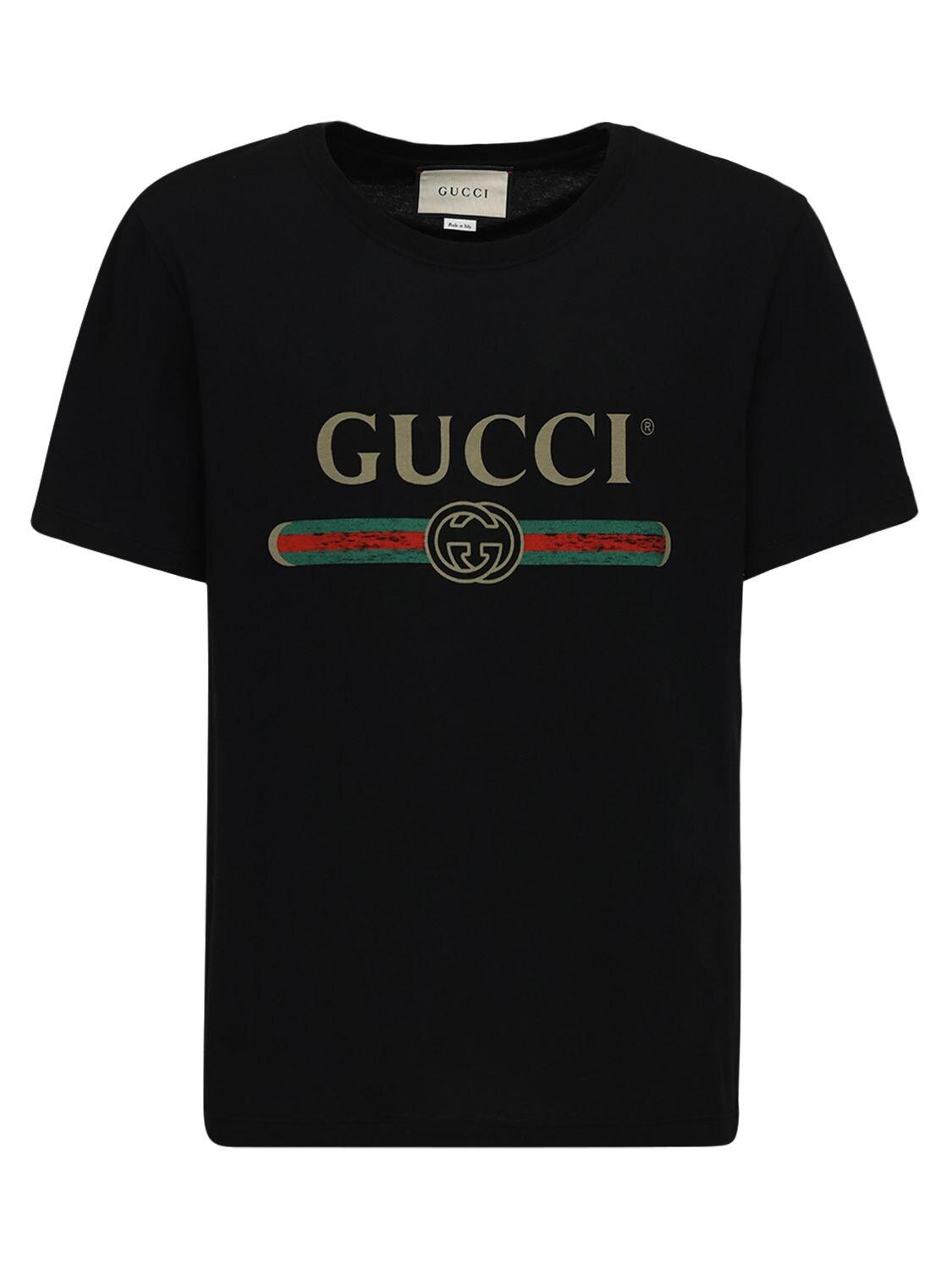 Gucci Cotton Distressed Fake Logo T Shirt in Black for Men - Save 37% ...