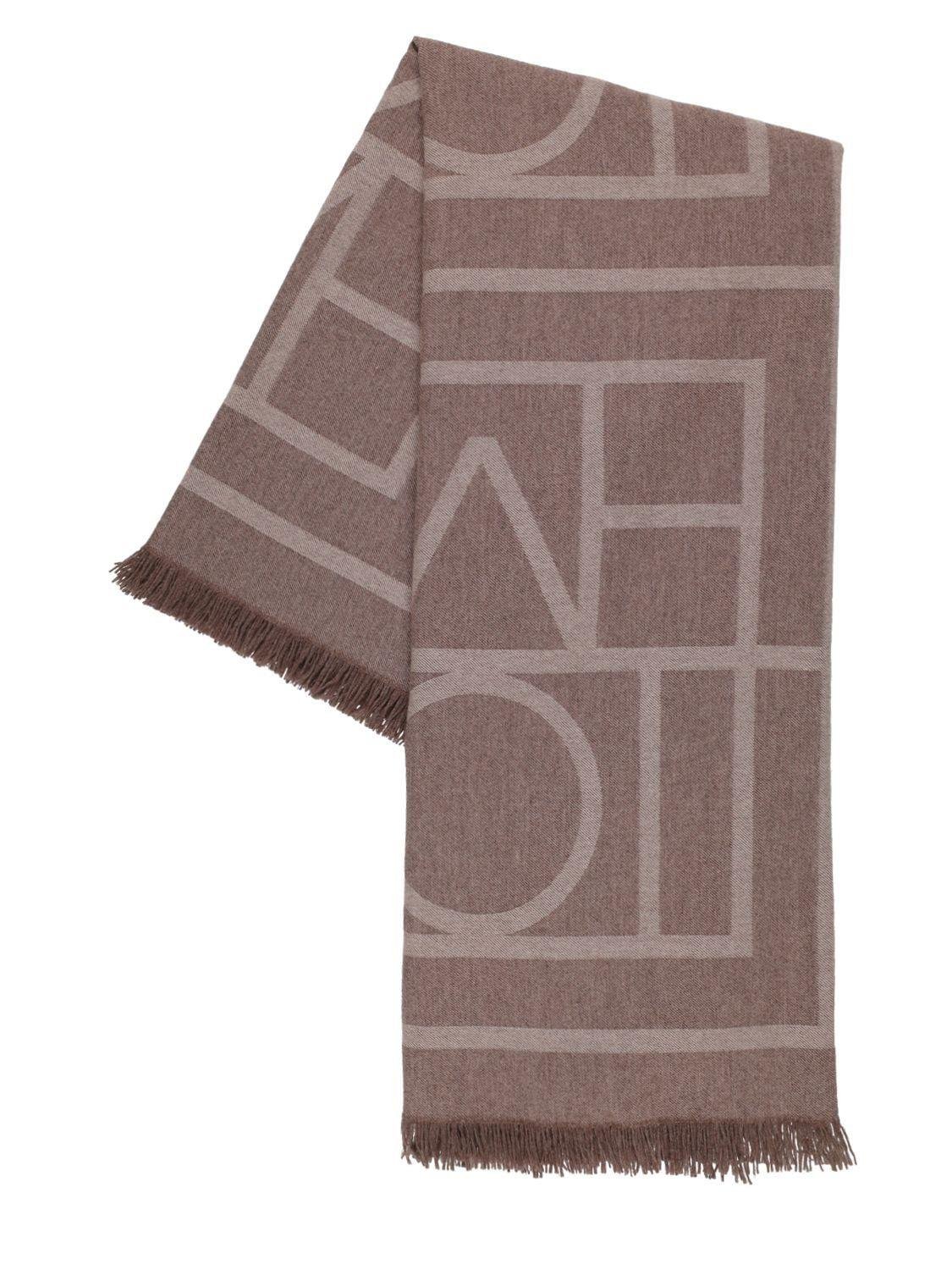 Totême Monogram Wool & Cashmere Scarf in Brown Lyst