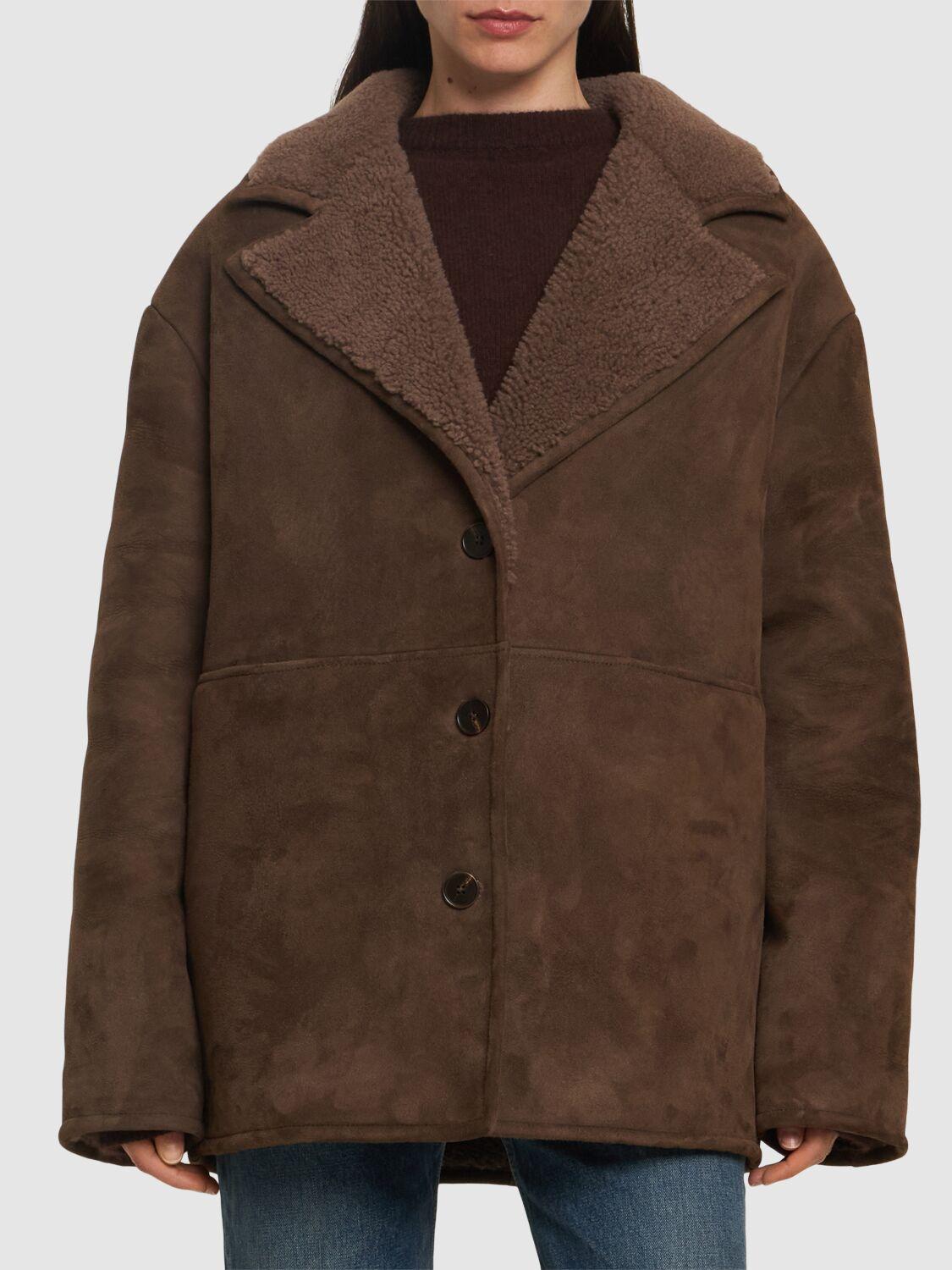 Loulou de Saison Cirebo Suede Shearling Coat in Brown | Lyst UK