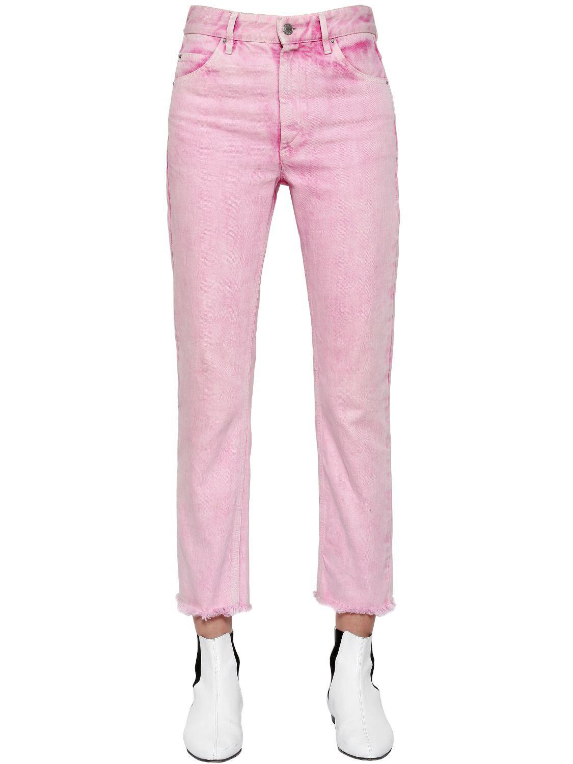 Étoile Isabel Marant Raw Cut Hem Cotton Denim Jeans in Pink | Lyst