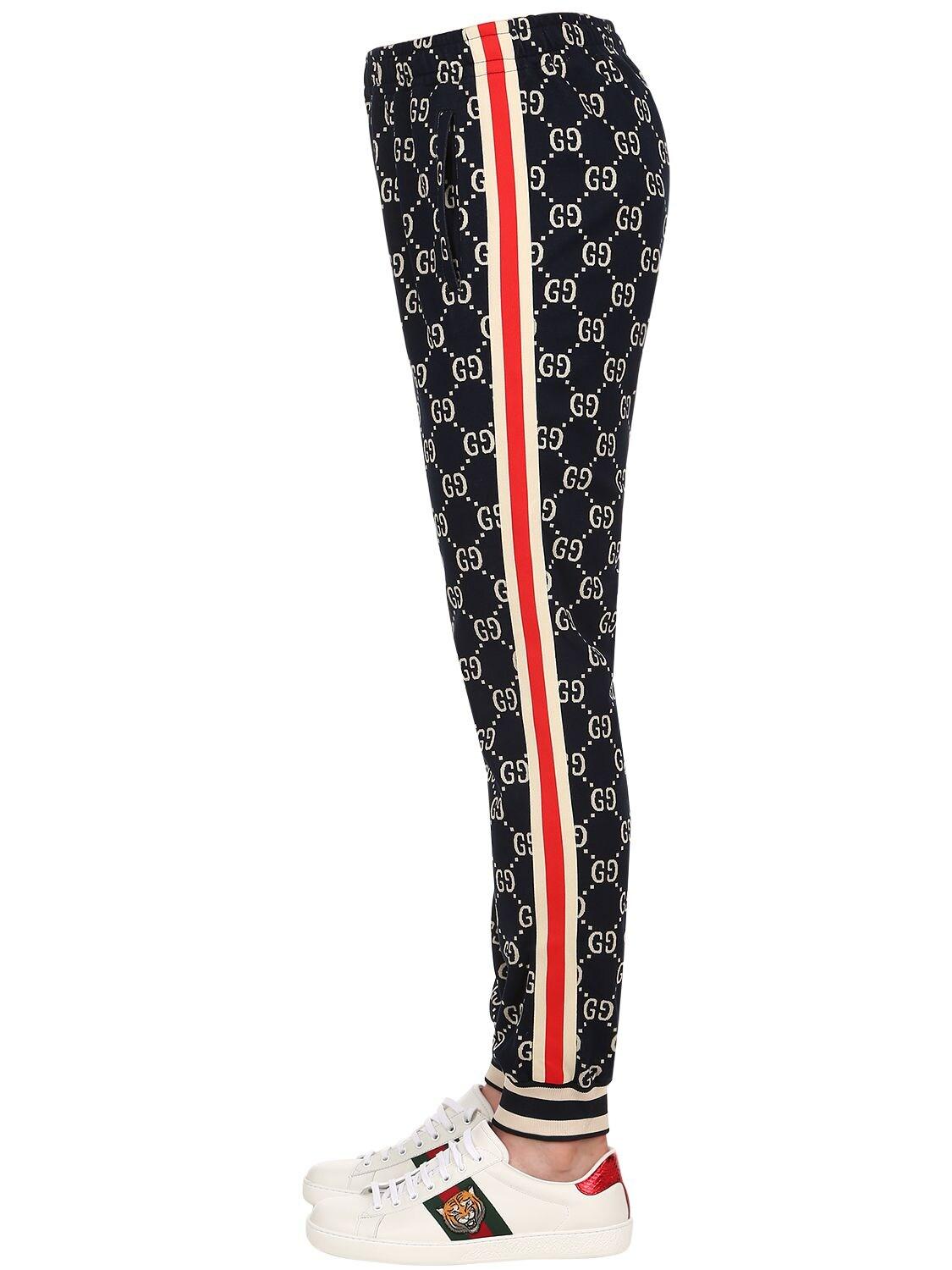 Gucci Gg Supreme Logo Cotton Jacquard Leggings in Blue/White (Blue) for