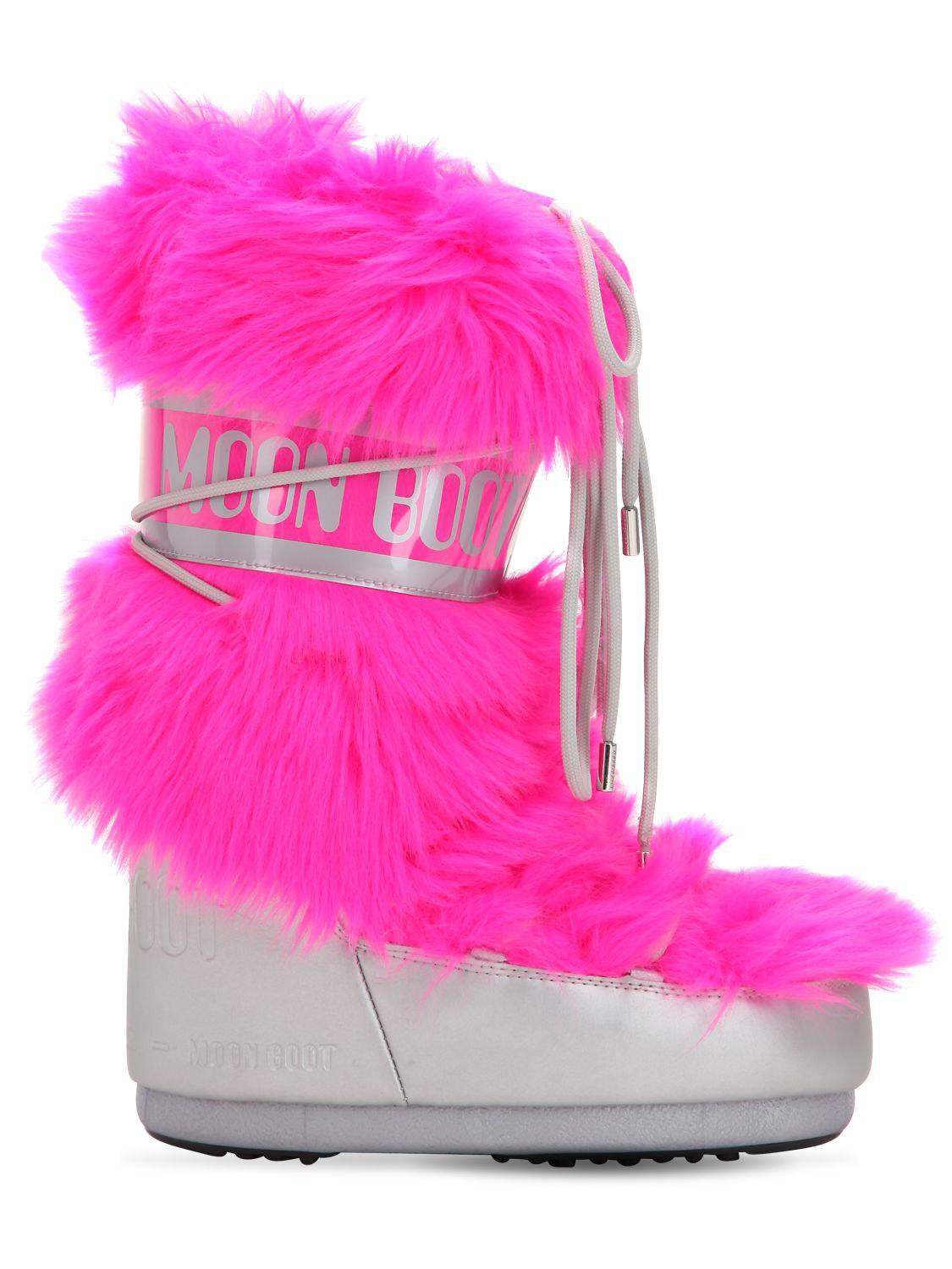 Moon Boot Long Faux Fur Snow Boots in Pink Lyst